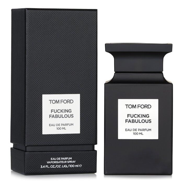 Schwarzer Flakon und Box. Aufschrift: TOM FORD, FUCKING FABULOUS, Eau de Parfum. Box mit Textur.