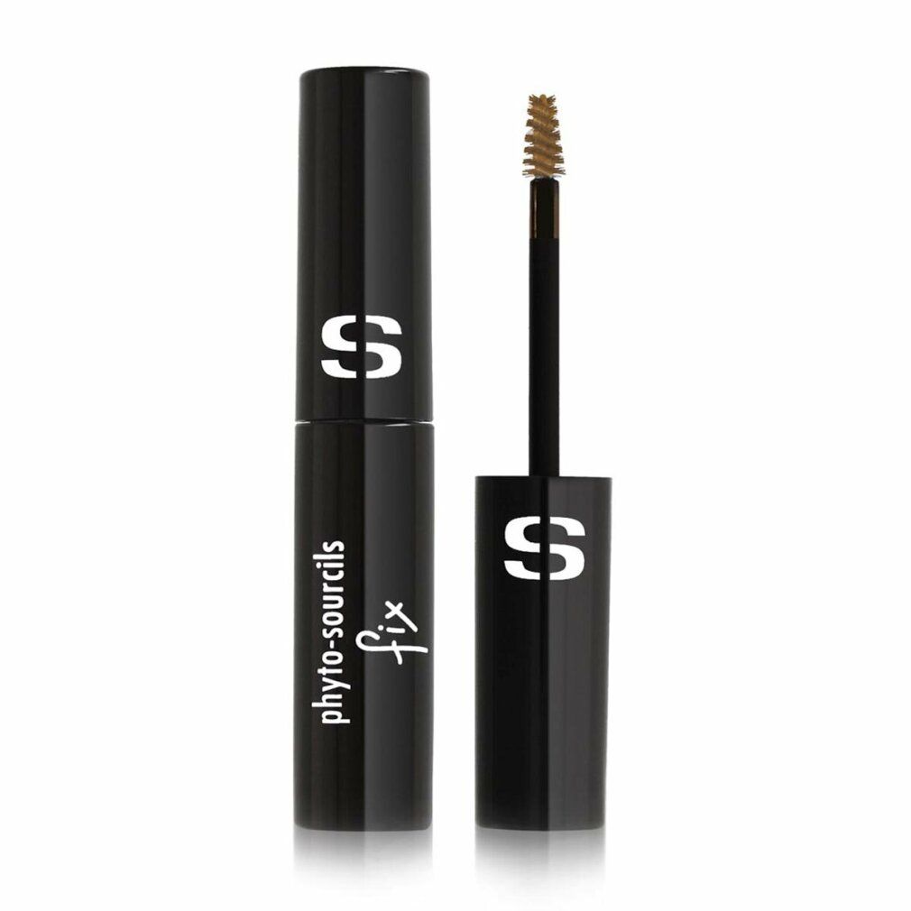 Sisley Phyto-Sourcils Fix Gel. Schwarze Tube und Bürste. Bürste mit braunen Borsten. Produktname auf der Tube.