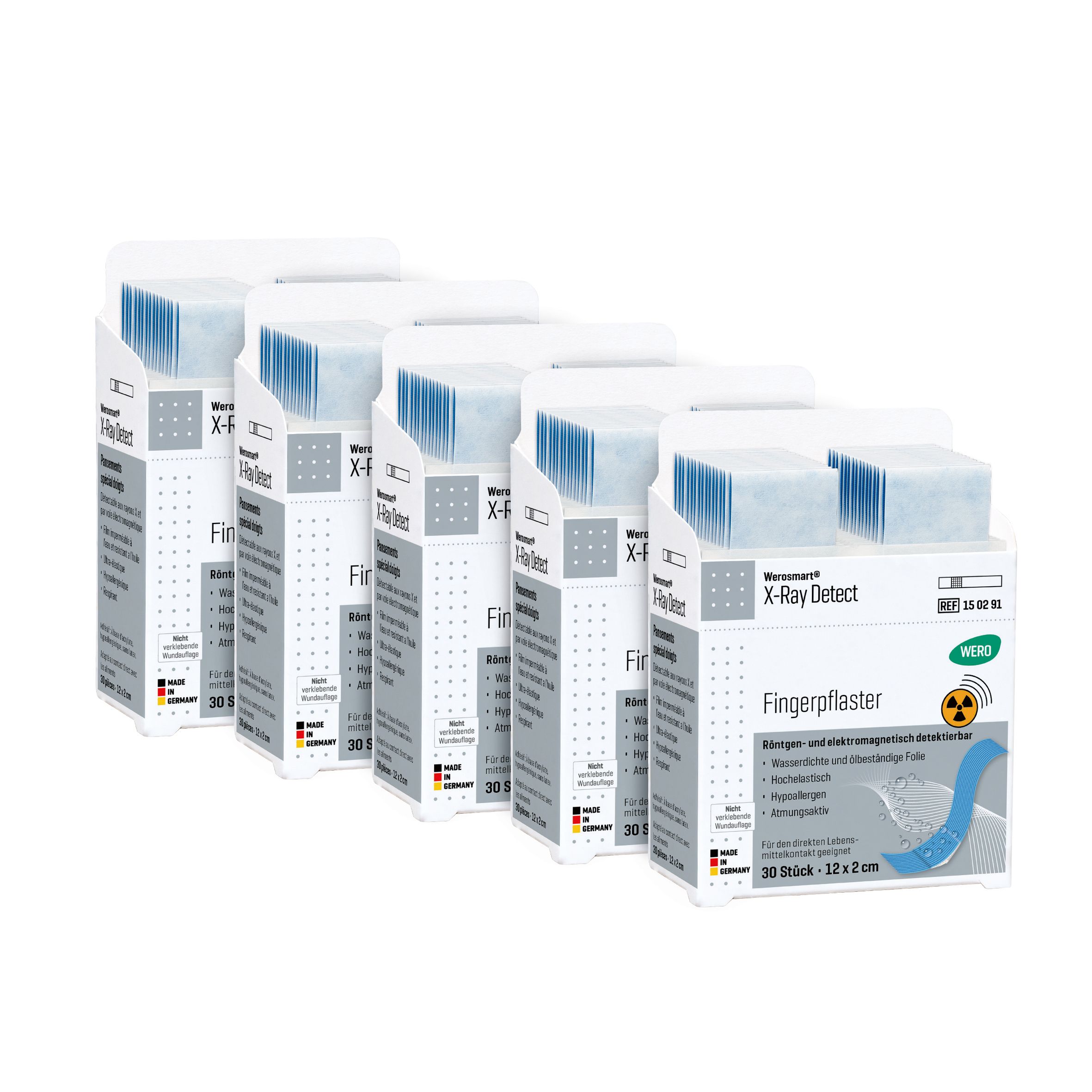 Werosmart X-Ray Detect Fingerpflaster. 6 Packungen. 30 Stück, 12x2 cm. Röntgen- und elektromagnetisch detektierbar. Made in Germany.