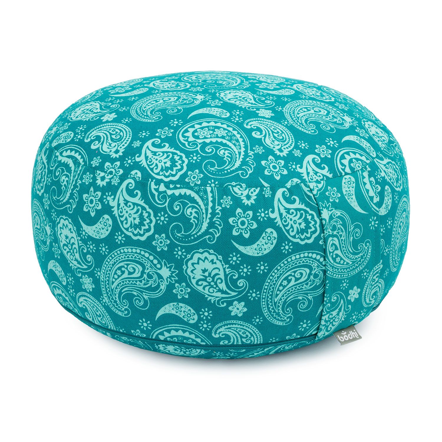 Maharaja Collection: Gemustertes Meditationskissen RONDO "Paisley" petrol, KAPOK