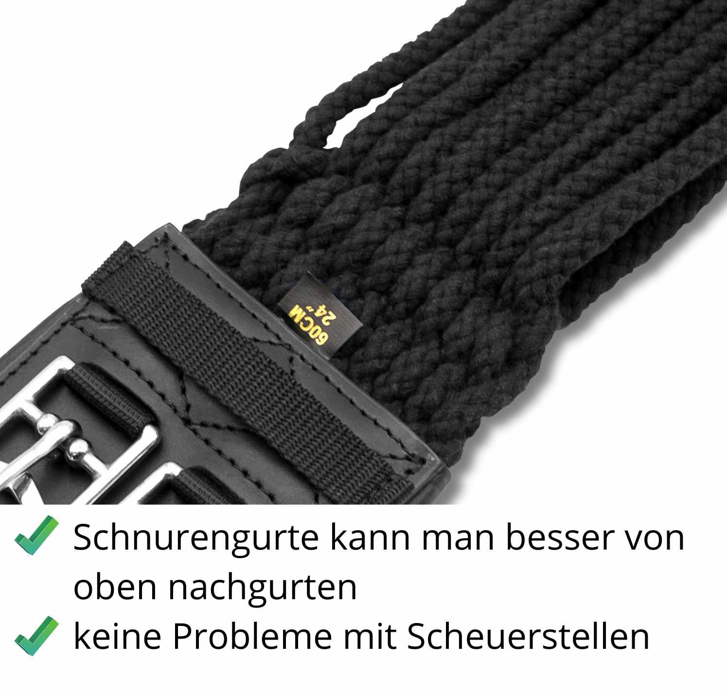 Schwarzer Dressurgurt. Seilmaterial. 60cm. Einfaches Angurten von oben. Keine Scheuerstellen.