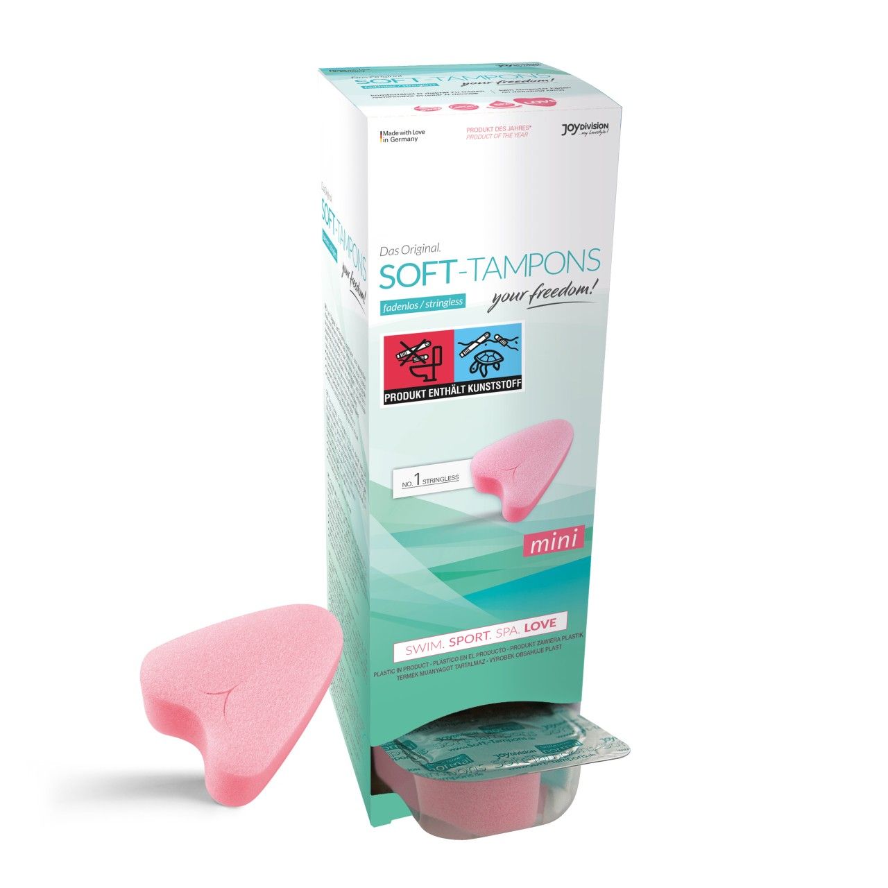 Verpackung mit Soft-Tampons mini, rosa, herzförmig. Anleitung.
