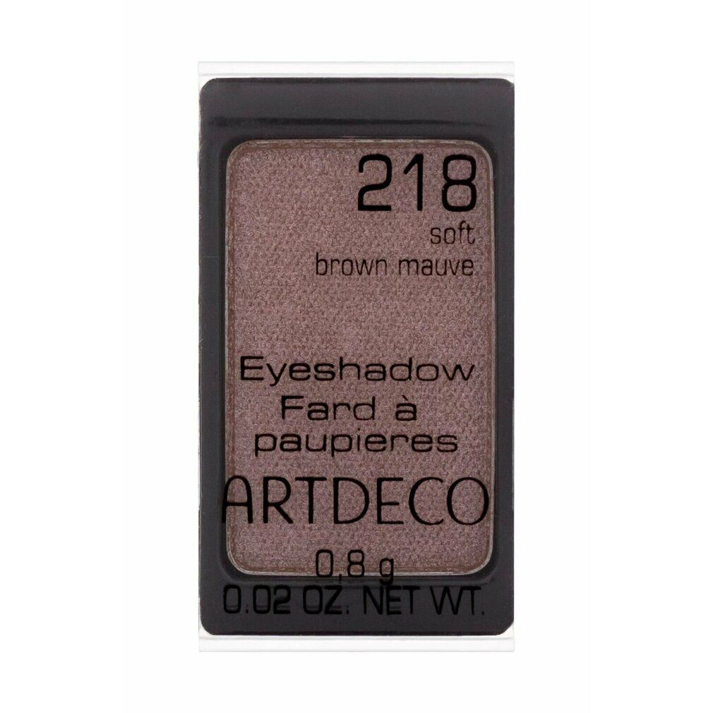 Rechteckiger Lidschatten. Aufschrift: 218 soft brown mauve, Eyeshadow, Fard à paupières, ARTDECO, 0.8 g, 0.02 OZ. NET WT.