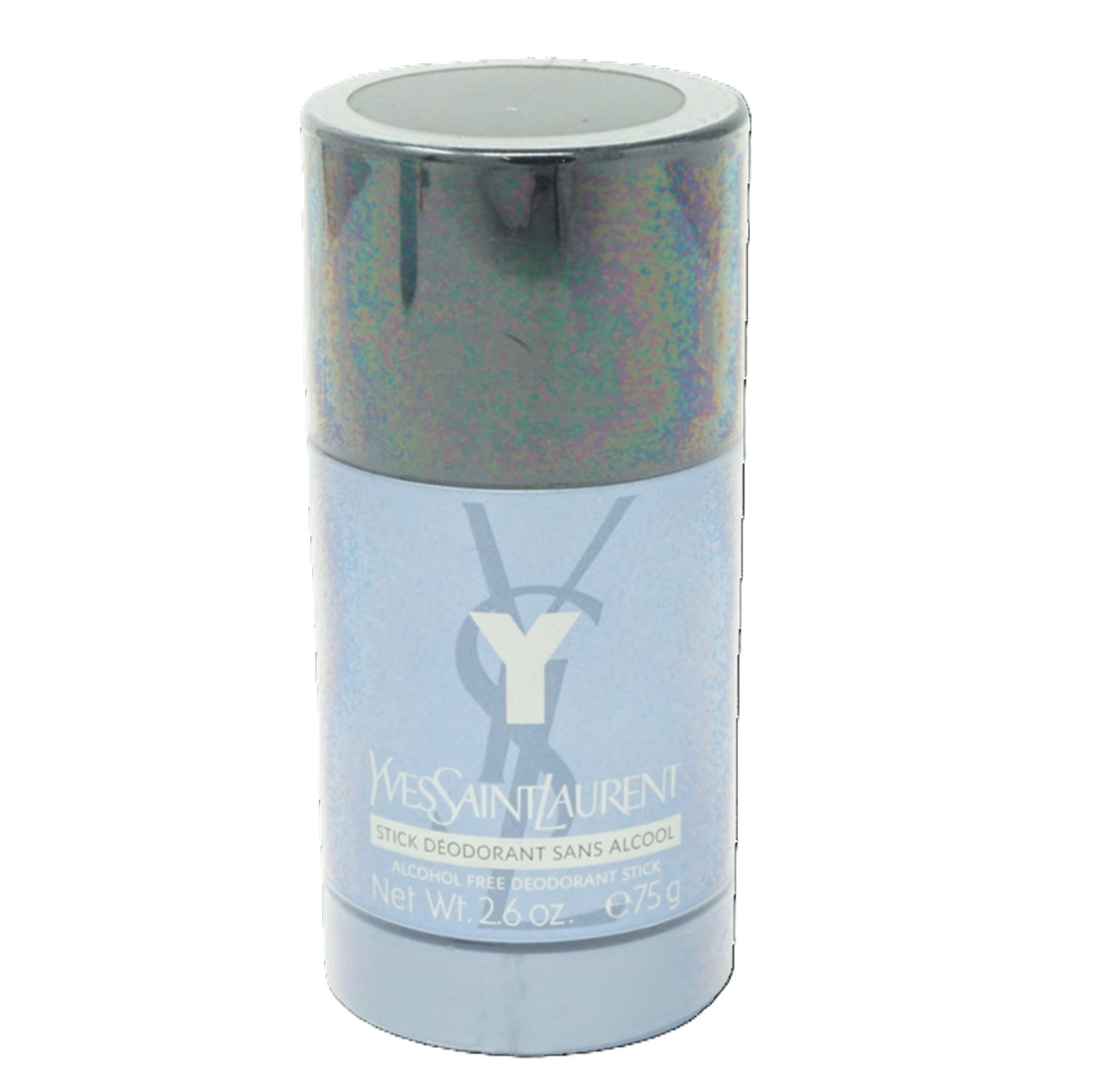 Deodorant-Stick von Yves Saint Laurent. Zylindrische Form, blau-schwarze Farbgebung. Produktname und Logo sichtbar.