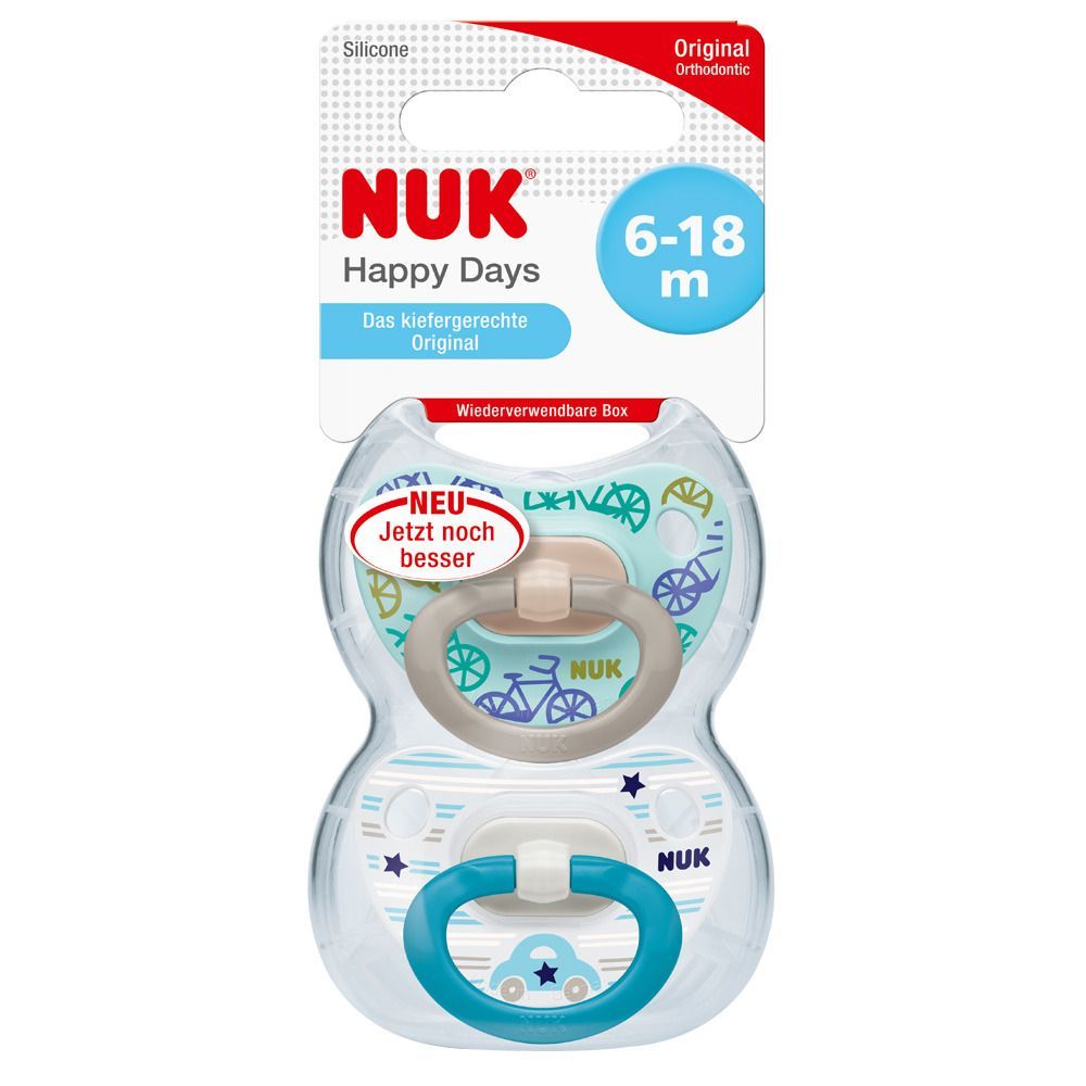 NUK® Classic Happy Days Schnuller aus Silikon Größe 6 bis 18 Monate (Farbe nicht wählbar)