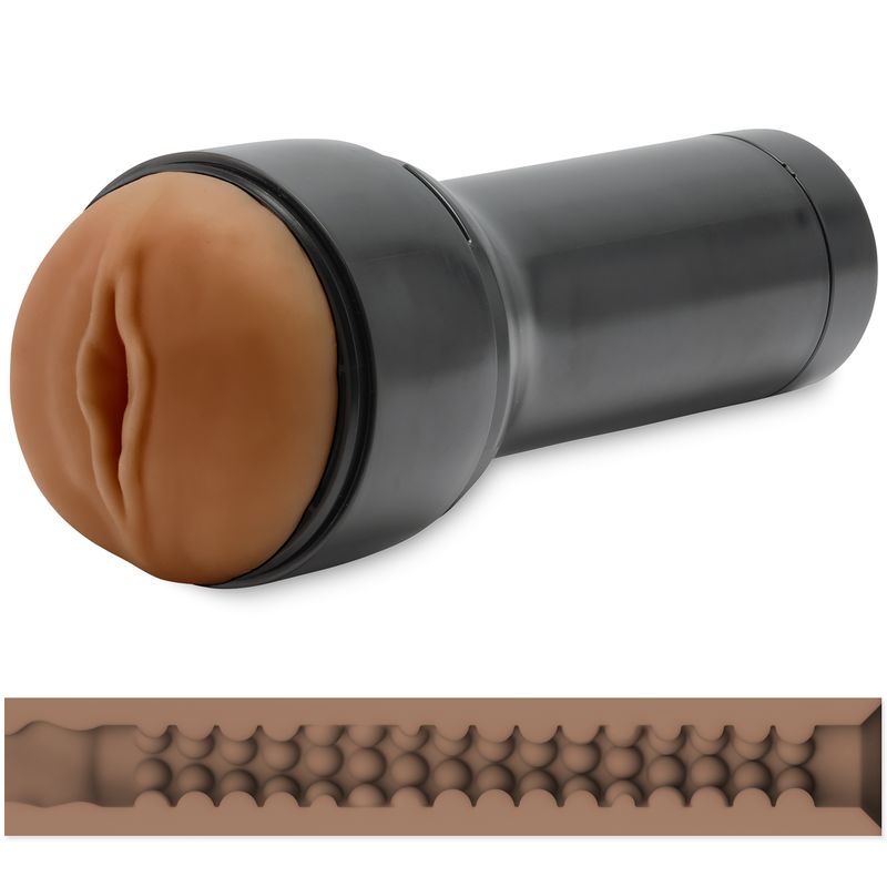 Masturbator mit realistischer Textur und schwarzem Gehäuse.