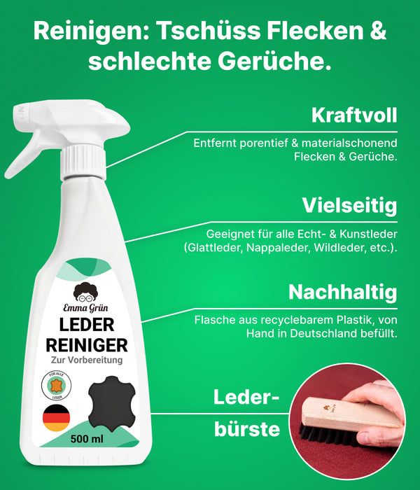 Emma Grün® Lederpflege Komplettset mit Reiniger, Lotion & Balsam