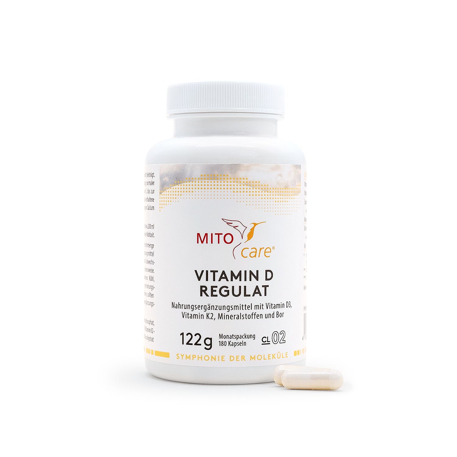 MITOcare® Vitamin D Regulat Kapseldose mit zwei Kapseln.