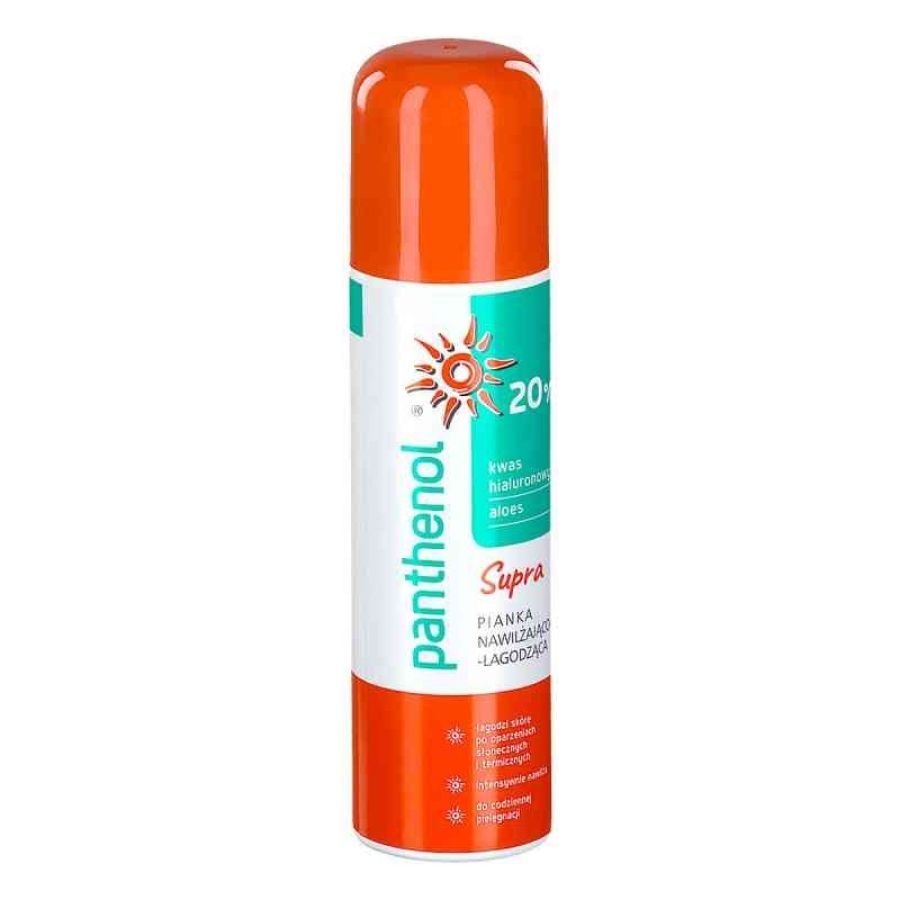 Panthenol Supra Schaum mit 20% Hyaluronsäure und Aloe Vera. Orangefarbener Verschluss.