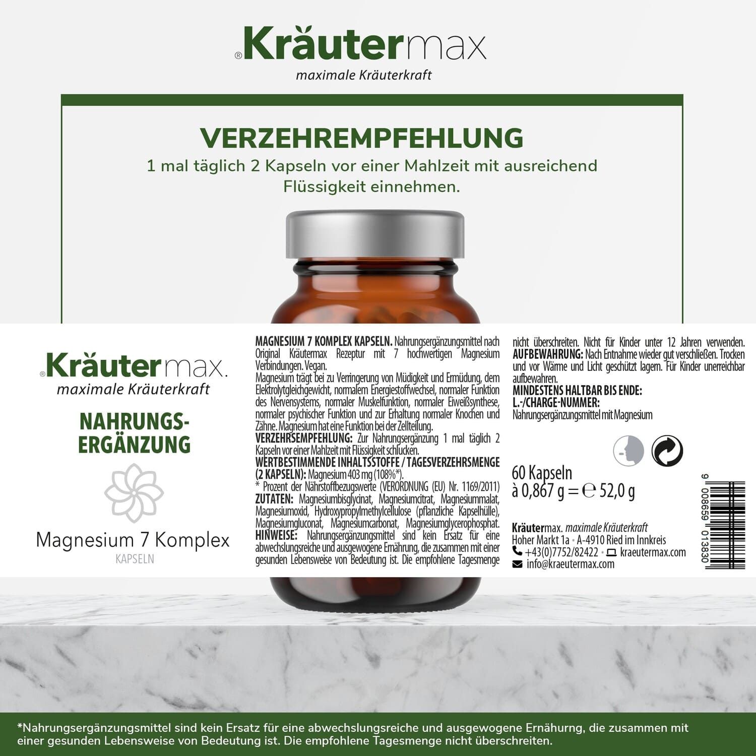 Kräutermax Magnesium 7 Komplex Kapseln