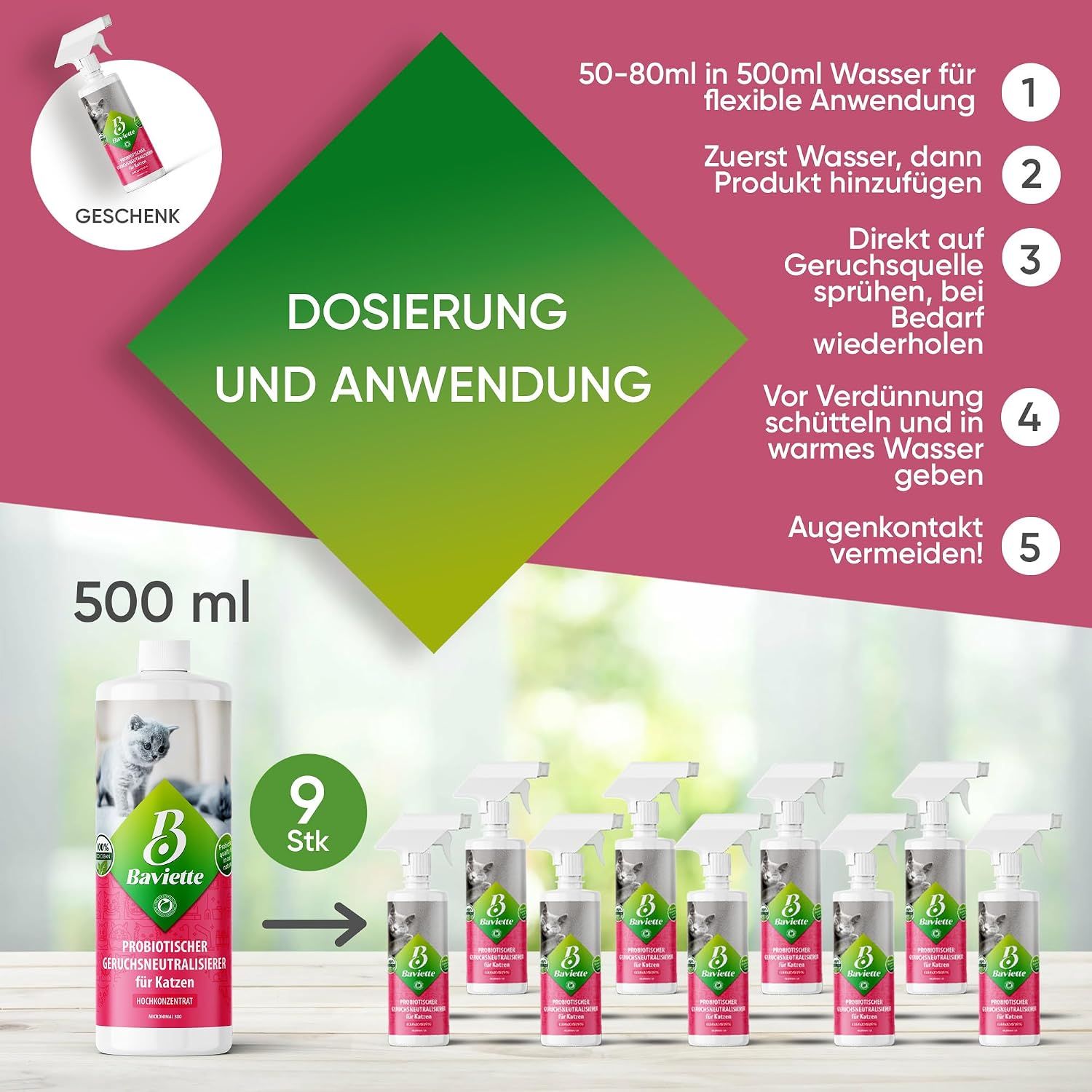 Baviette Probiotischer Geruchsneutralieser für Katzen - Konzentrat