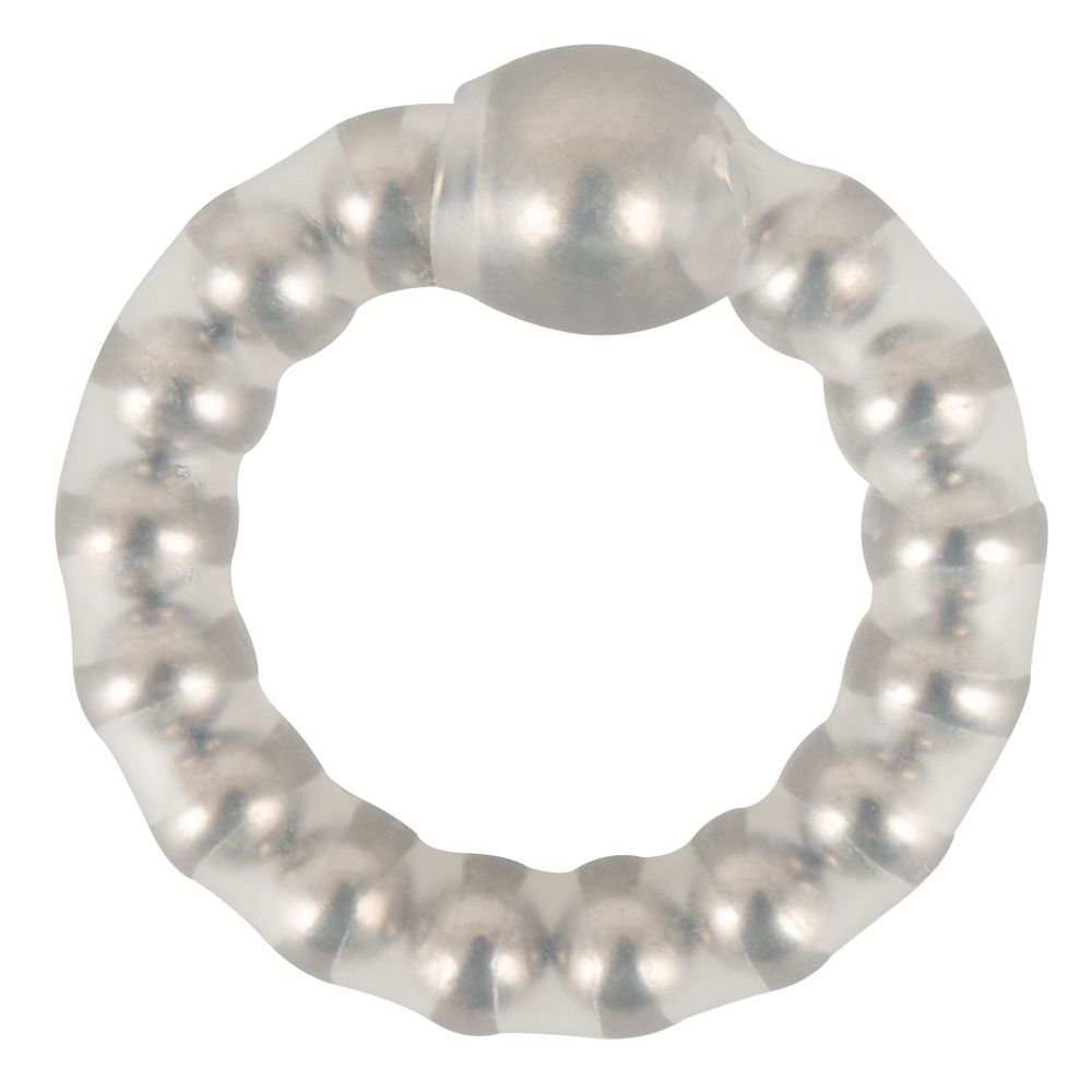 Ein transparenter Ring mit mehreren silbernen Kugeln im Inneren.