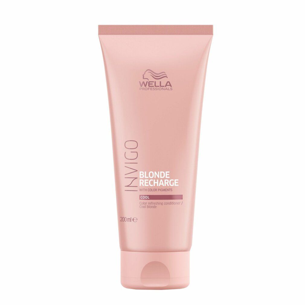 Rosa Tube mit Produktinformationen. Schriftzug: Invigo, Blonde Recharge, Cool. Marke: Wella Professionals. 200ml.