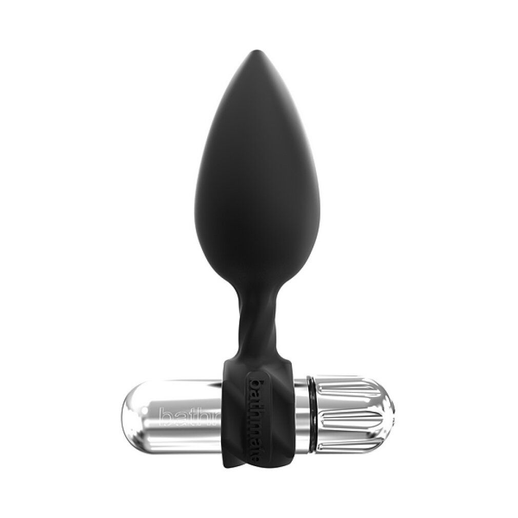 Schwarzer Anal-Plug mit tropfenförmigem Kopf und zylindrischem Vibrator-Teil. Marke Bathmate.