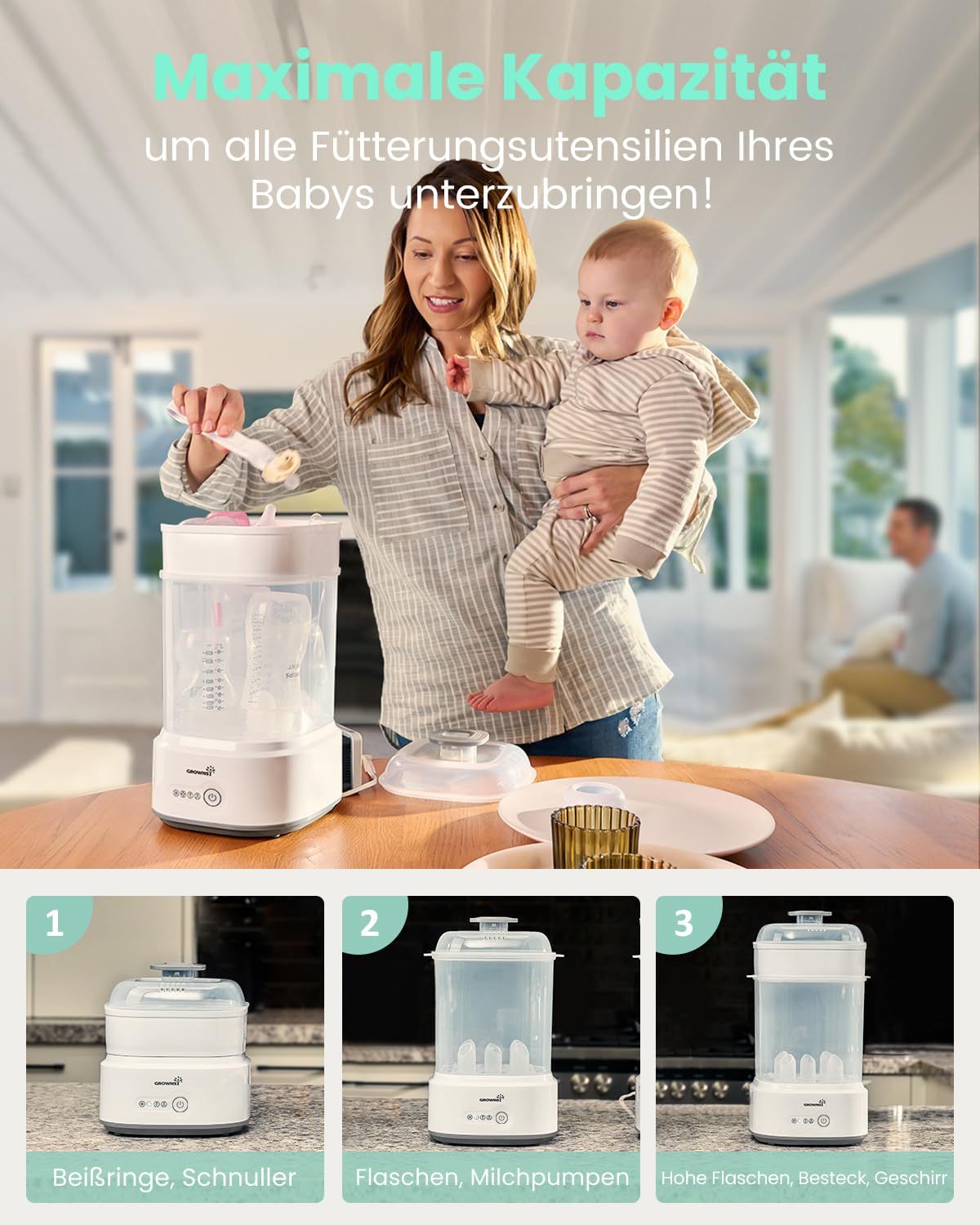 Grownsy Sterilisator für Babyflaschen mit Trocknerfunktion, 5-in-1