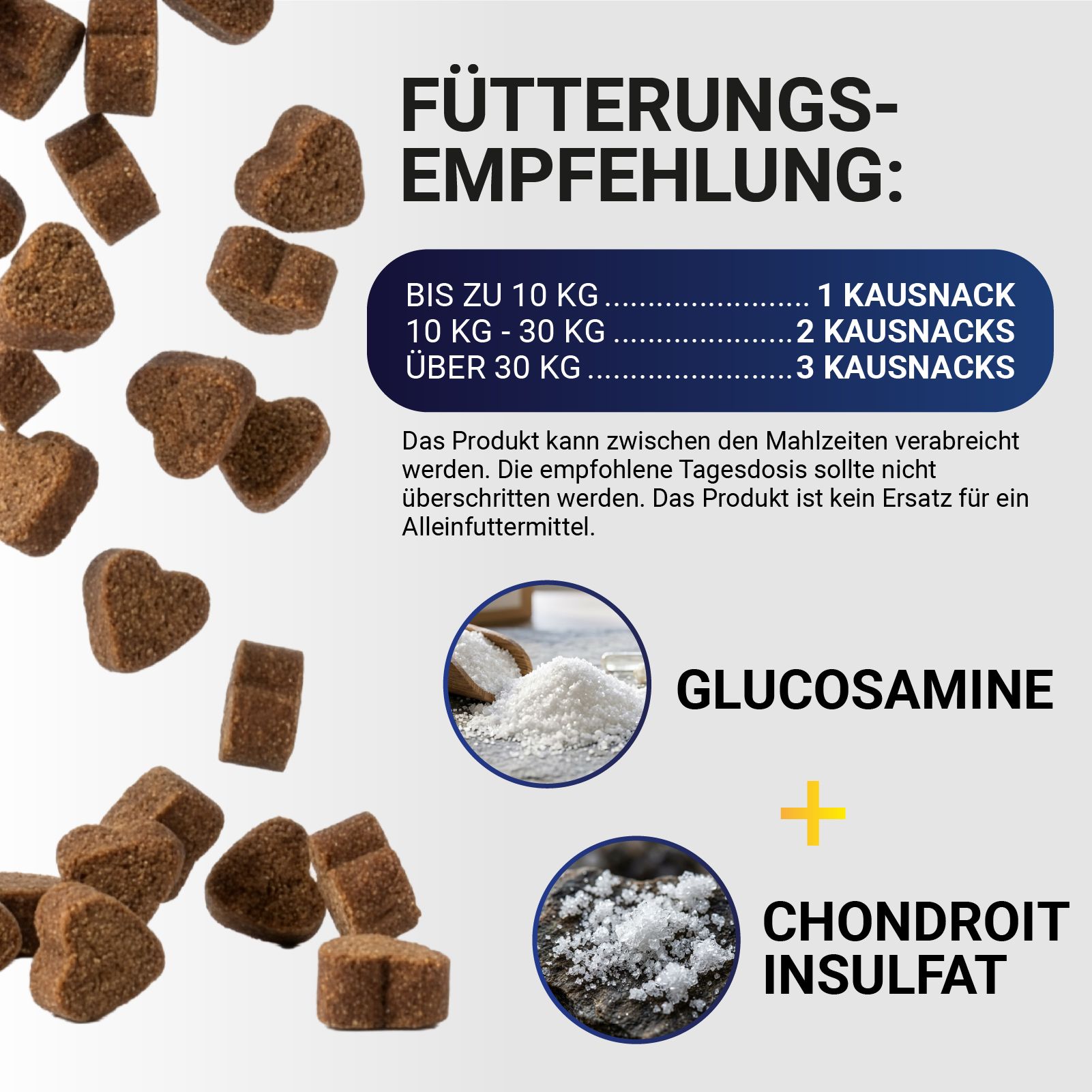 Hundesnacks für Hüfte und Gelenke, getreidefrei, mit Glucosamin und Chondroitinsulfat.
