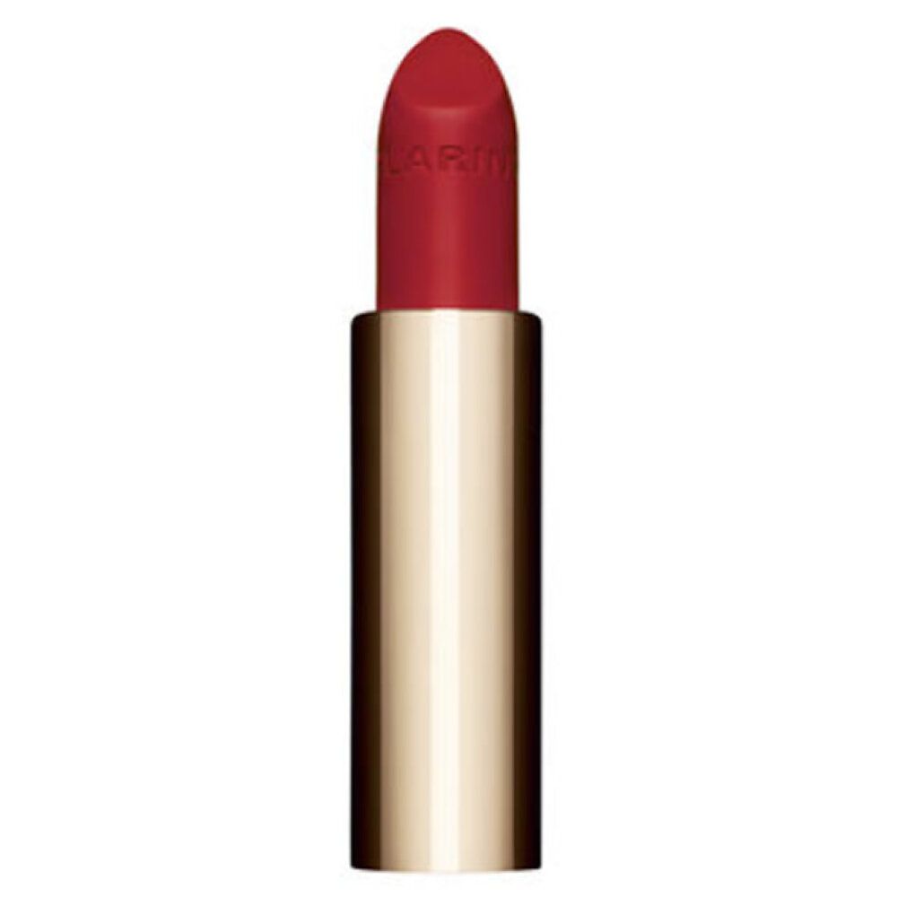 Roter Lippenstift in goldener Hülse. Sichtbar ist die Lippenstiftspitze. Auf dem Lippenstift ist ein Schriftzug zu sehen.