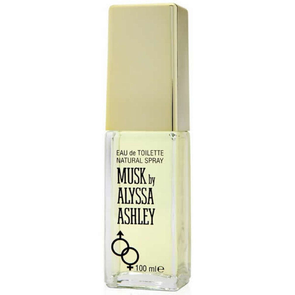 Alyssa Ashley Musk Eau de Toilette Flakon mit goldenem Verschluss.