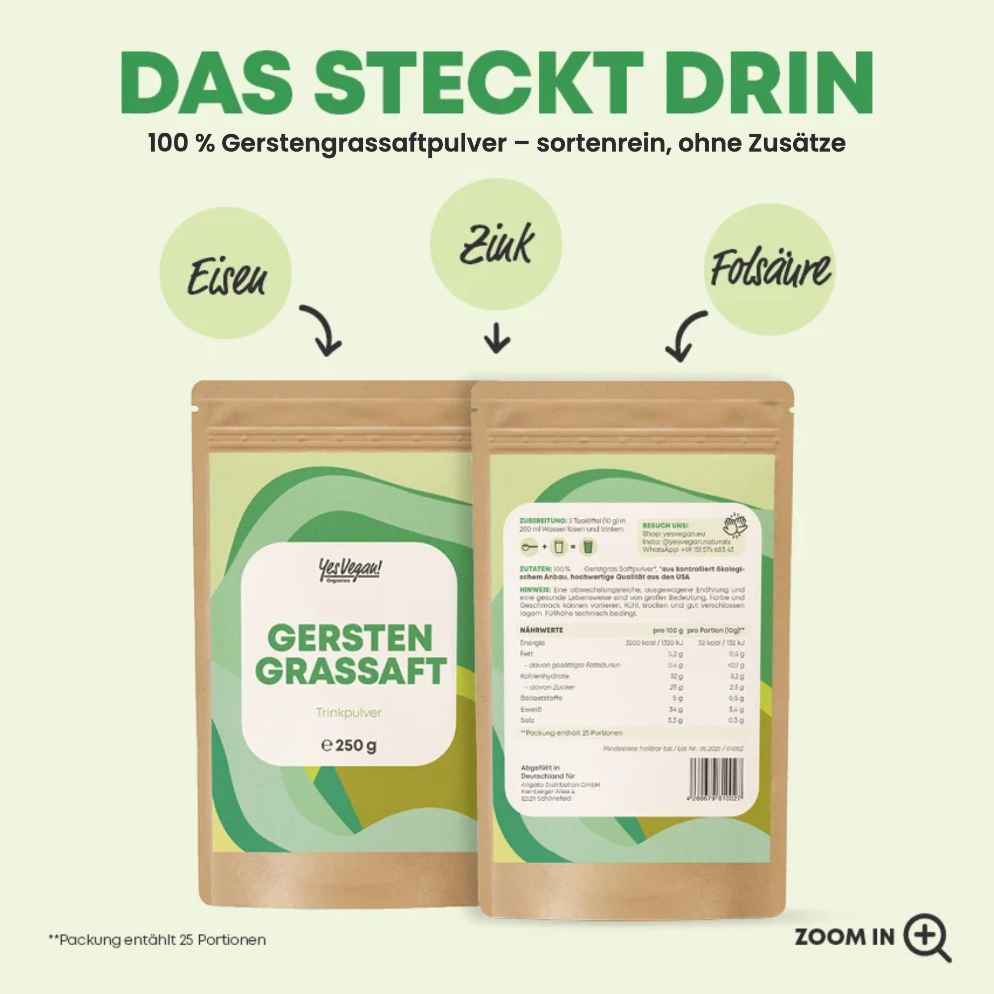 Eine Kapsel Spermidin von Yes Vegan! mit Informationen zu Dosierung und veganer Herstellung.