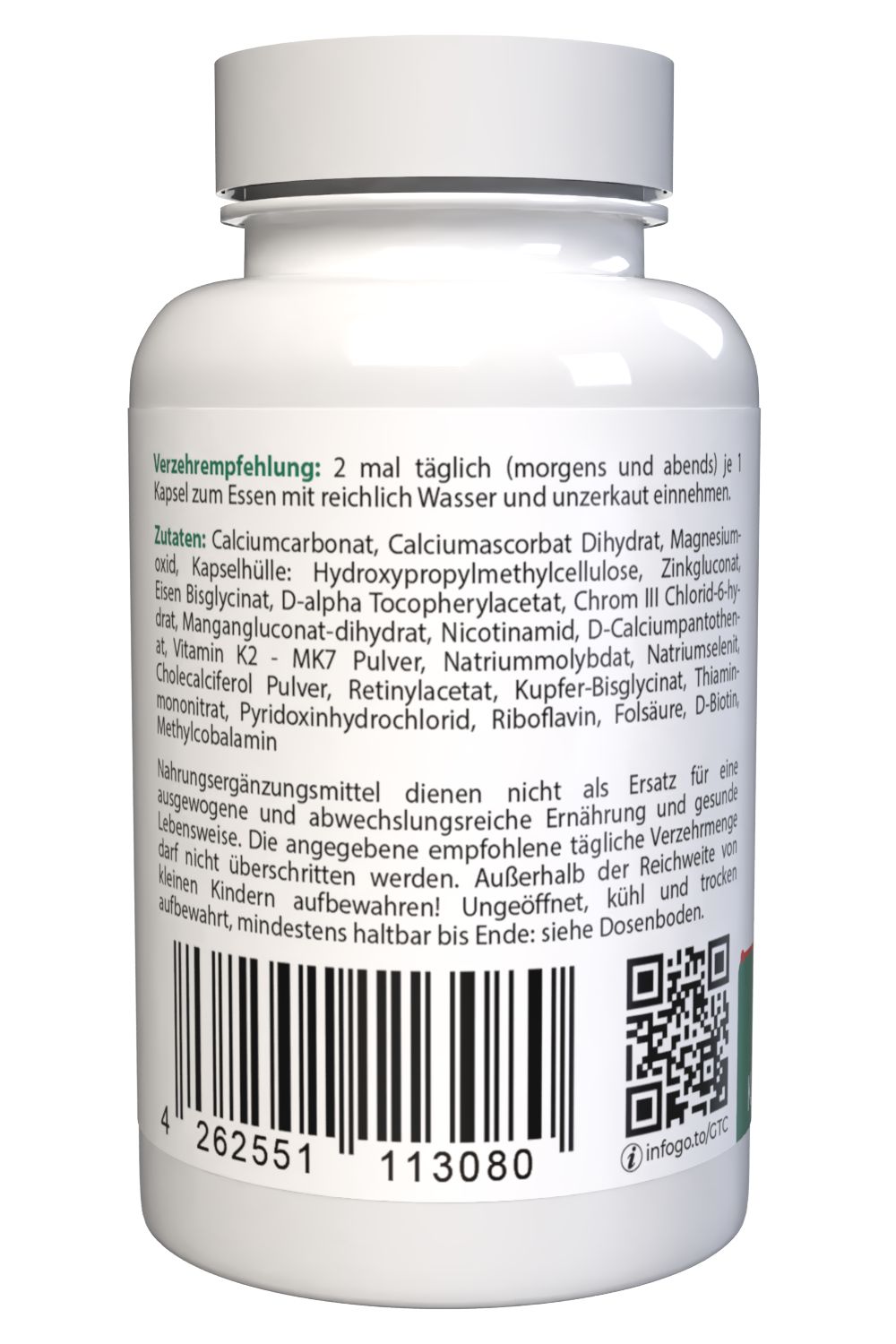 Flasche mit Nahrungsergänzungsmitteln 'GLUCO TONIC', 60 Kapseln, 57g. Mit Herz- und EKG-Symbol.