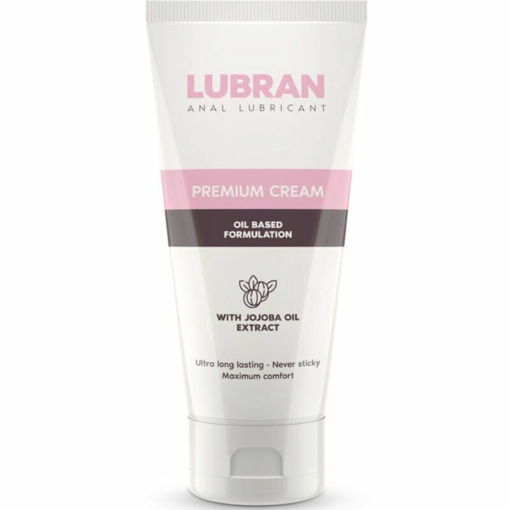 Tube mit Lubran Anal-Gleitgel, Jojobaöl-Extrakt, Premium-Creme, ölbasierte Formulierung.