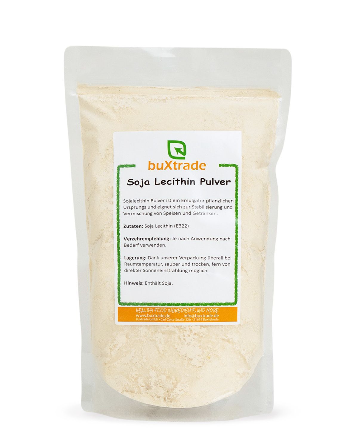 Bequemlichkeitspackung mit buXtrade Soja Lecithin Pulver. Enthält Soja.