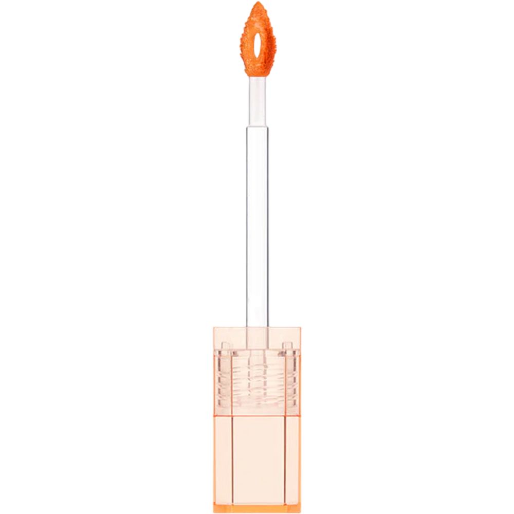 Applikator für Lippenstift mit orangefarbener Spitze und transparentem Griff.