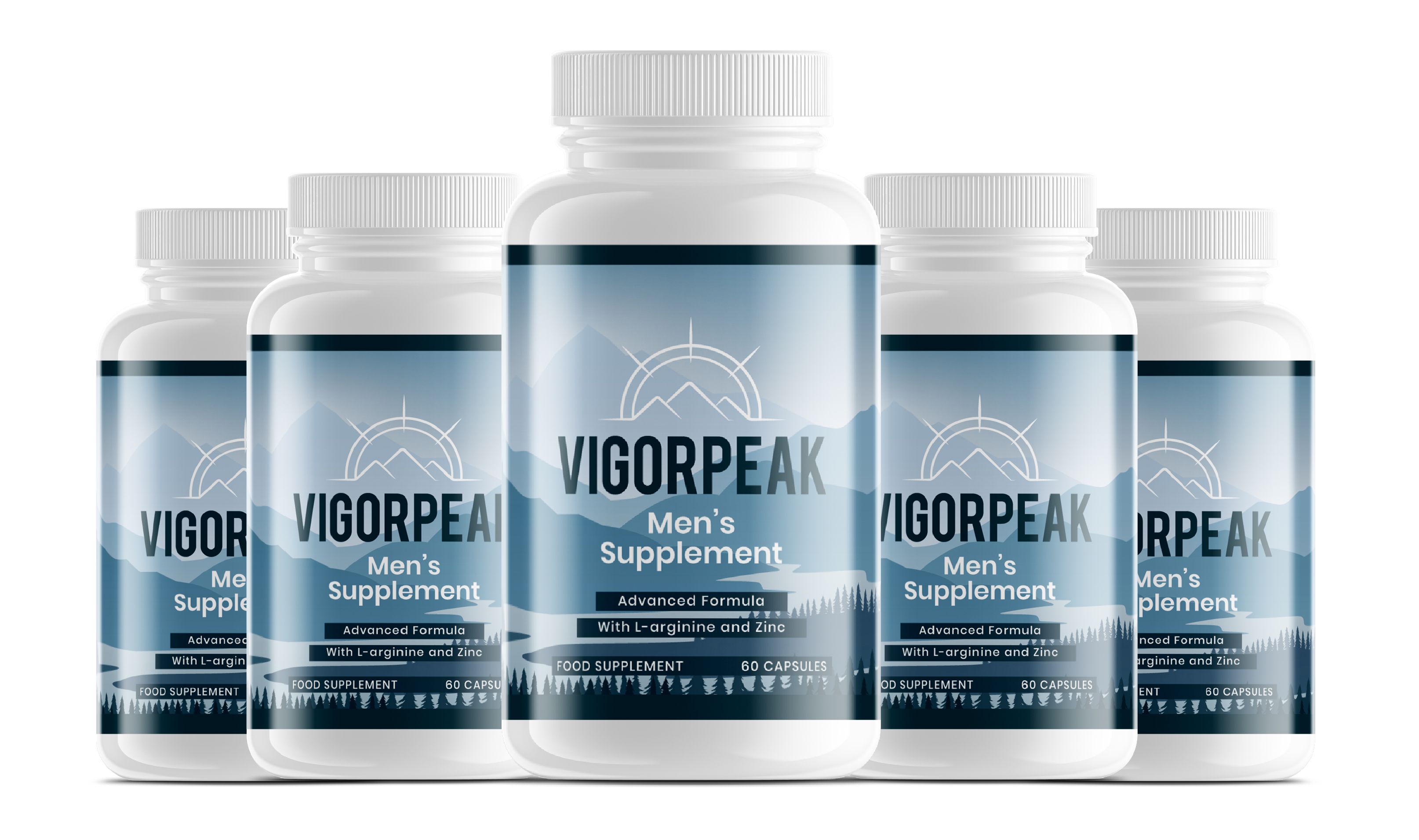 Fünf VIGORPEAK Men's Supplement Flaschen, Nahrungsergänzungsmittel, 60 Kapseln.