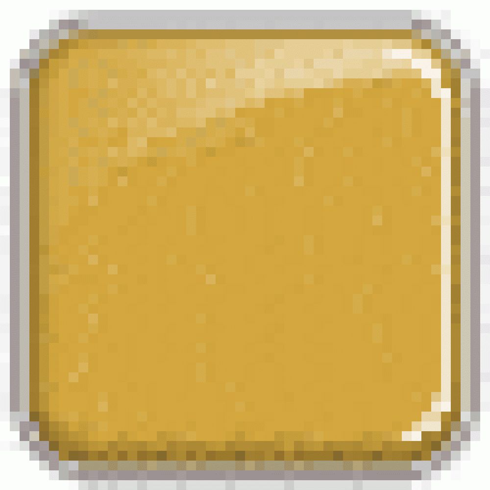 Quadratische, goldfarbene, glänzende Substanz. Glatte Oberfläche, leicht abgerundete Ecken. Helle, goldene Farbe.