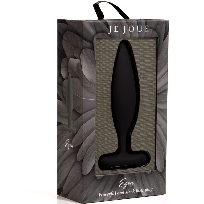 Produktverpackung. Schwarzer Analplug in einer Schachtel. Marke: Je Joue. Text: Egon, Powerful and sleek butt plug.