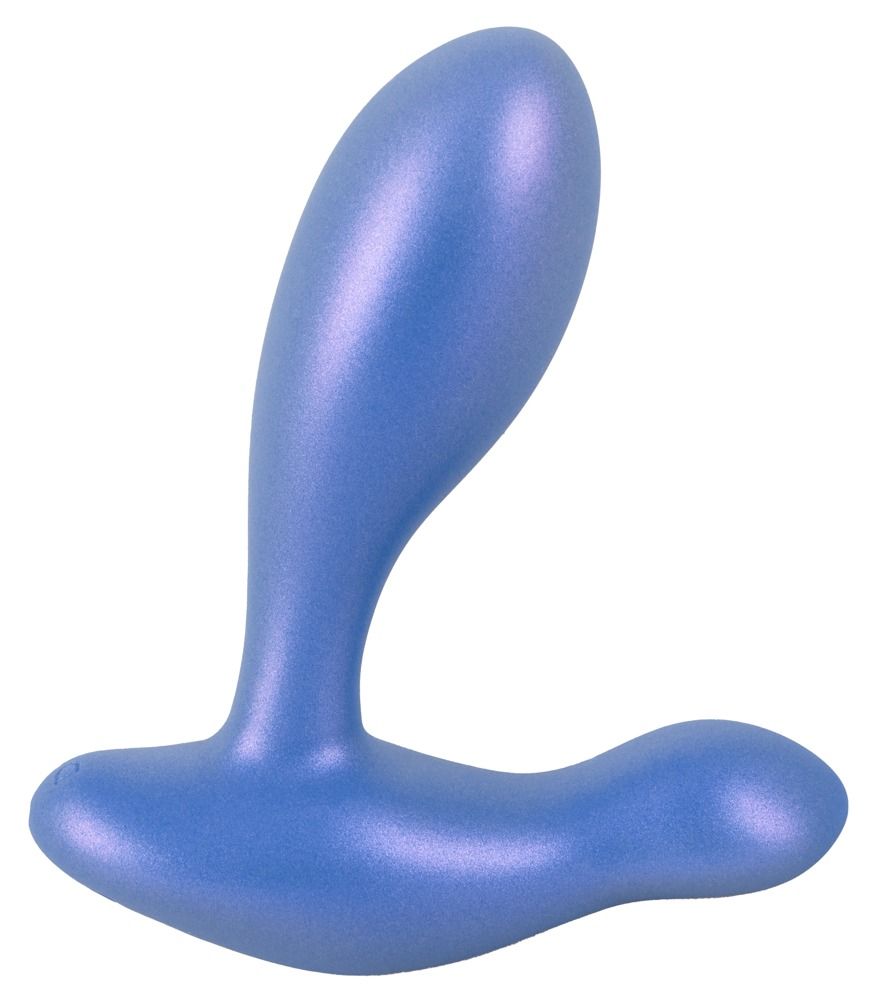 Blauer Analvibrator mit schimmernder Oberfläche, gebogene Form für Komfort.