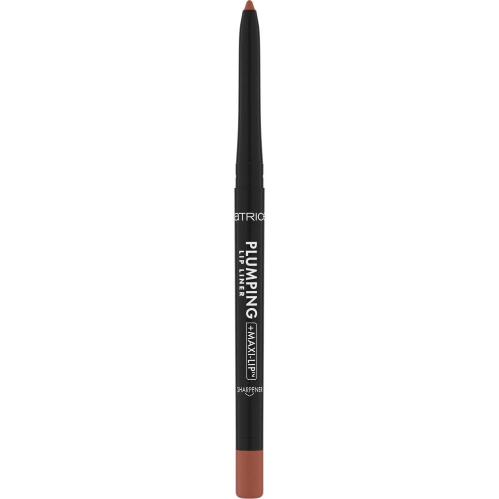 Lippenstift-Konturenstift, braun. Aufschrift: PLUMPING LIP LINER, MAXI LIP, SHARPENER.