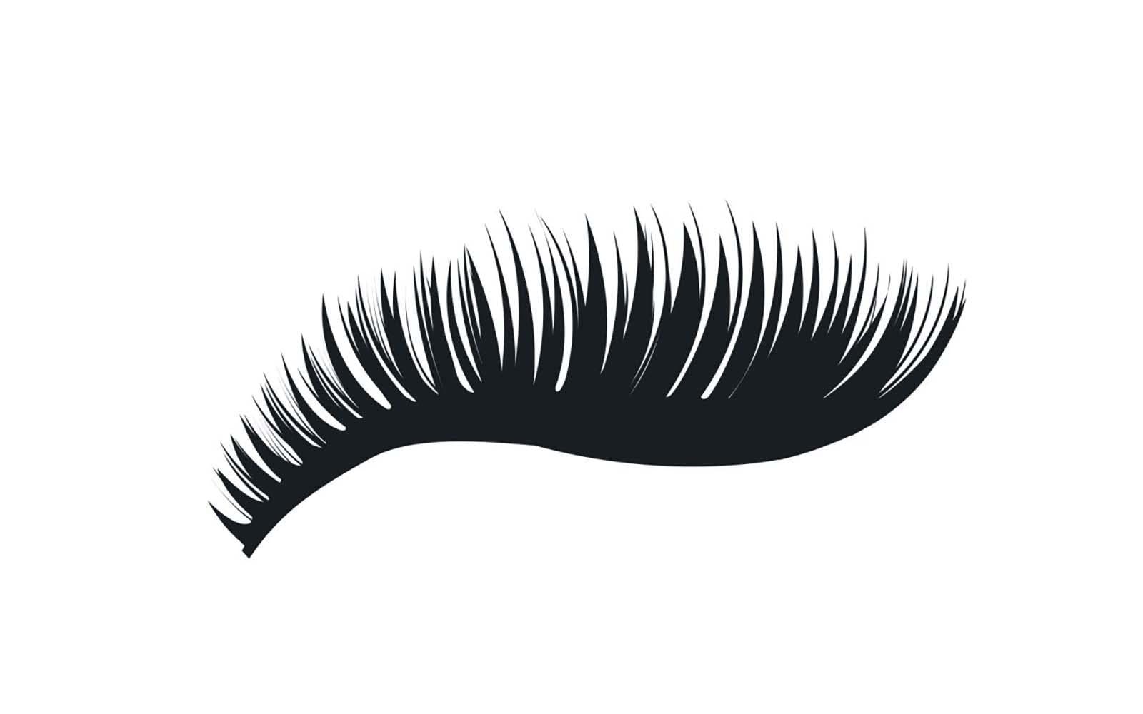 Schwarze Wimpern-Illustration. Gebogene Form, viele feine Striche.