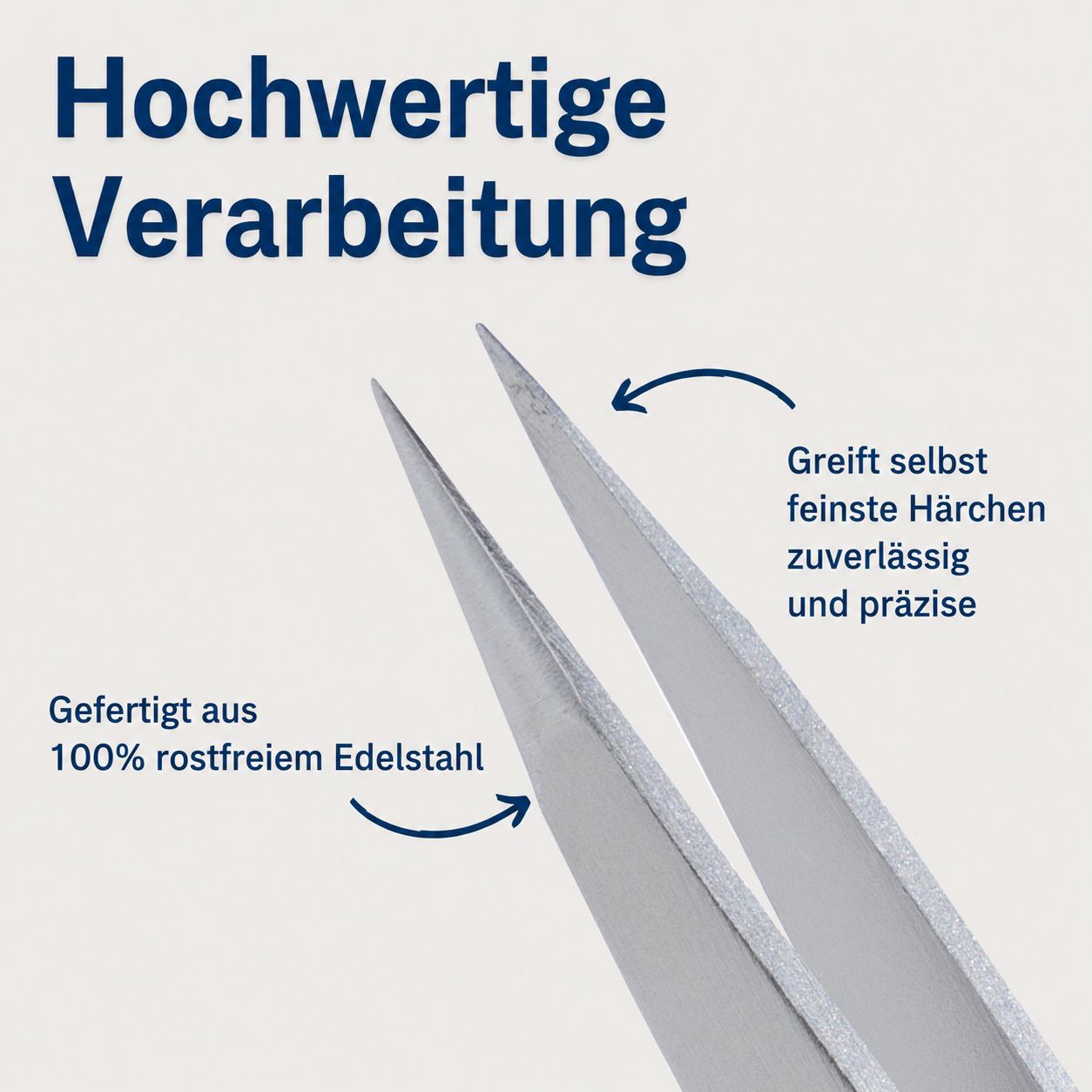 Nahaufnahme der Spitze einer REMOS Pinzette aus 100% rostfreiem Edelstahl.