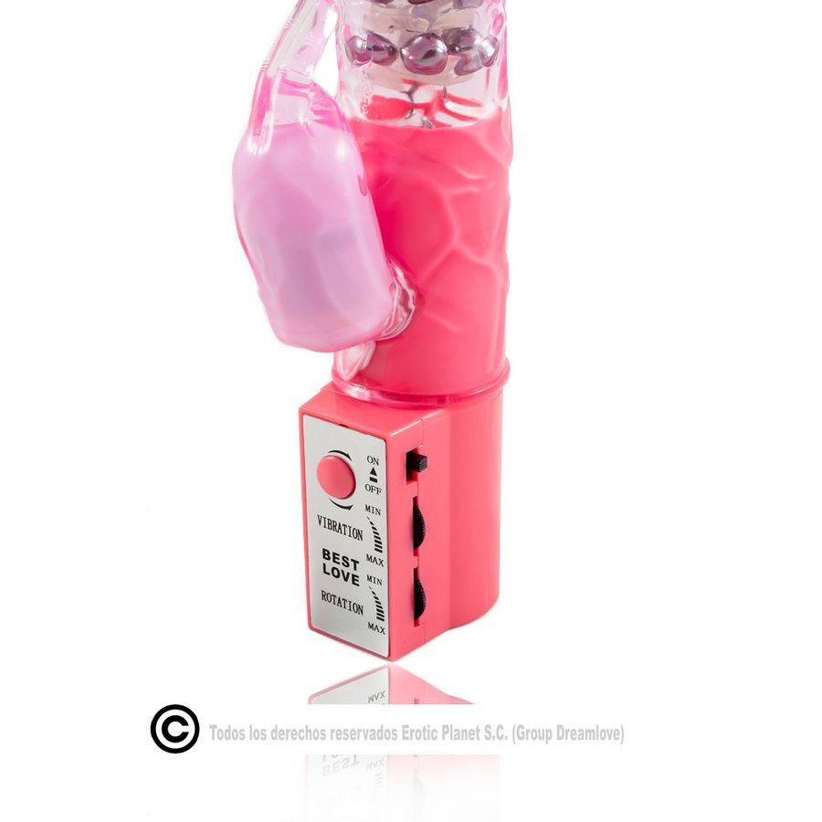 Bedienfeld eines pinken Vibrators mit Beschriftung.