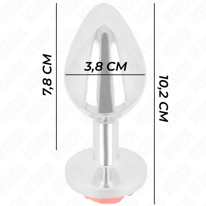 Silberner Analplug mit roter Rose; Maße: 10,2 cm Länge, 3,8 cm Breite.