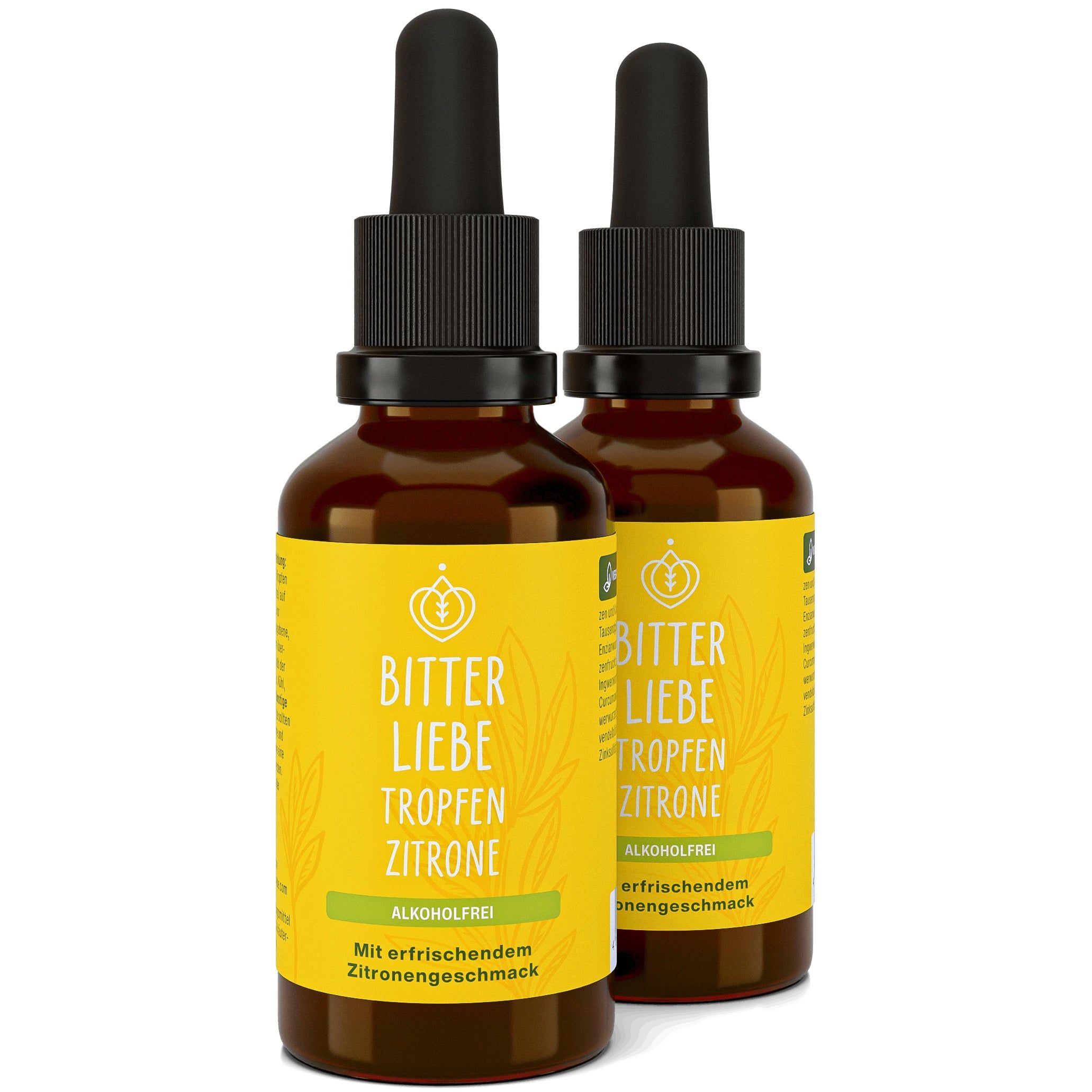 BitterLiebe - Tropfen Zitrone Alkoholfrei - Bitterstoffe Tropfen mit Zink - vegan