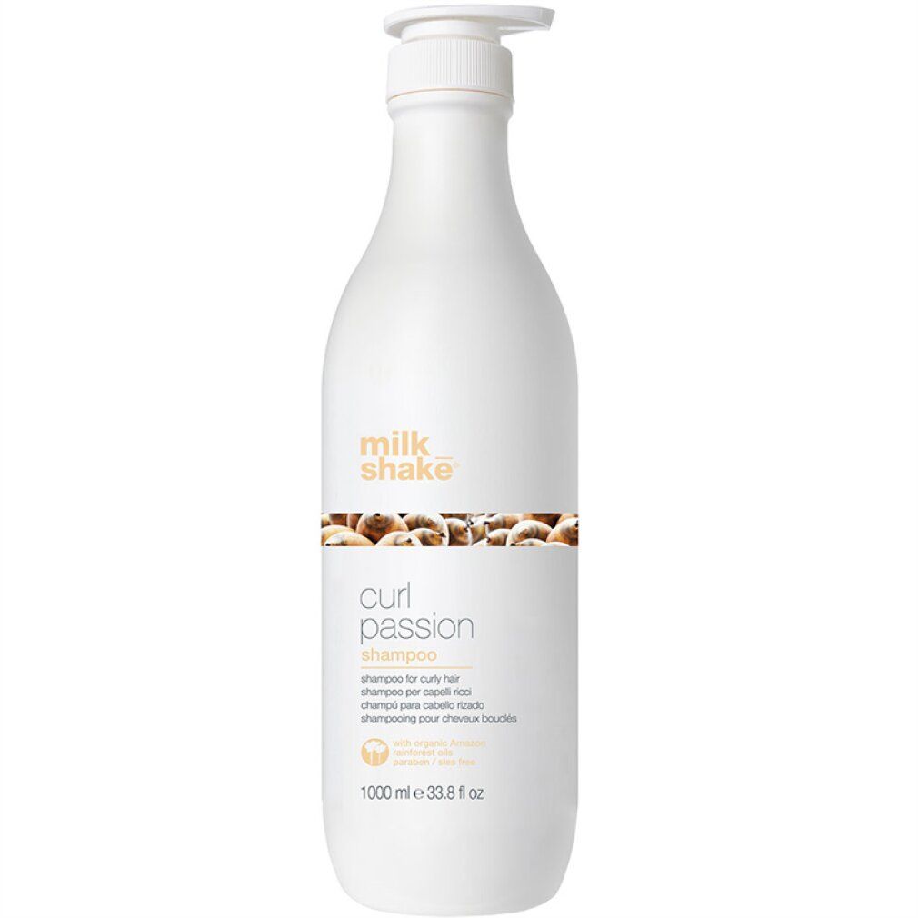 Weiße Pumpflasche mit Milkshake Curl Passion Shampoo für lockiges Haar. 1000 ml.