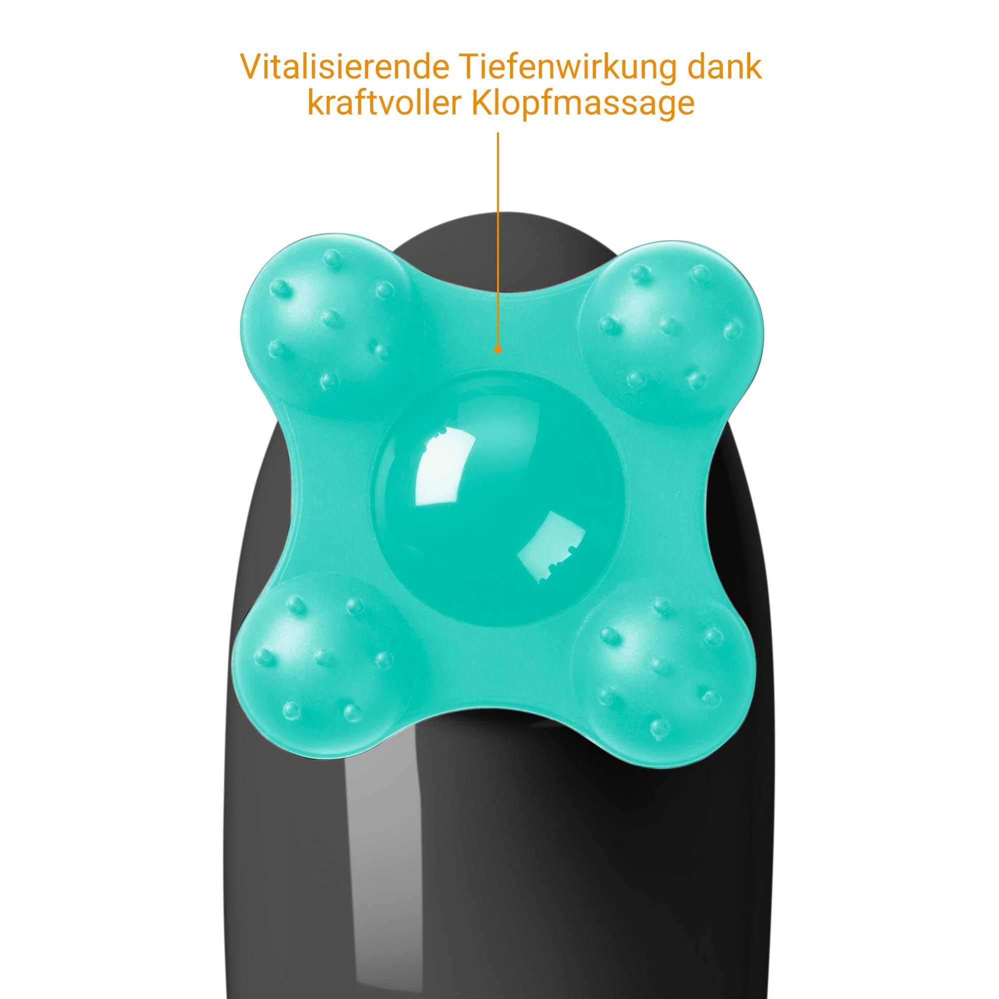 Nahaufnahme des Massagekopfes mit Noppen für das medisana Handmassagegerät.