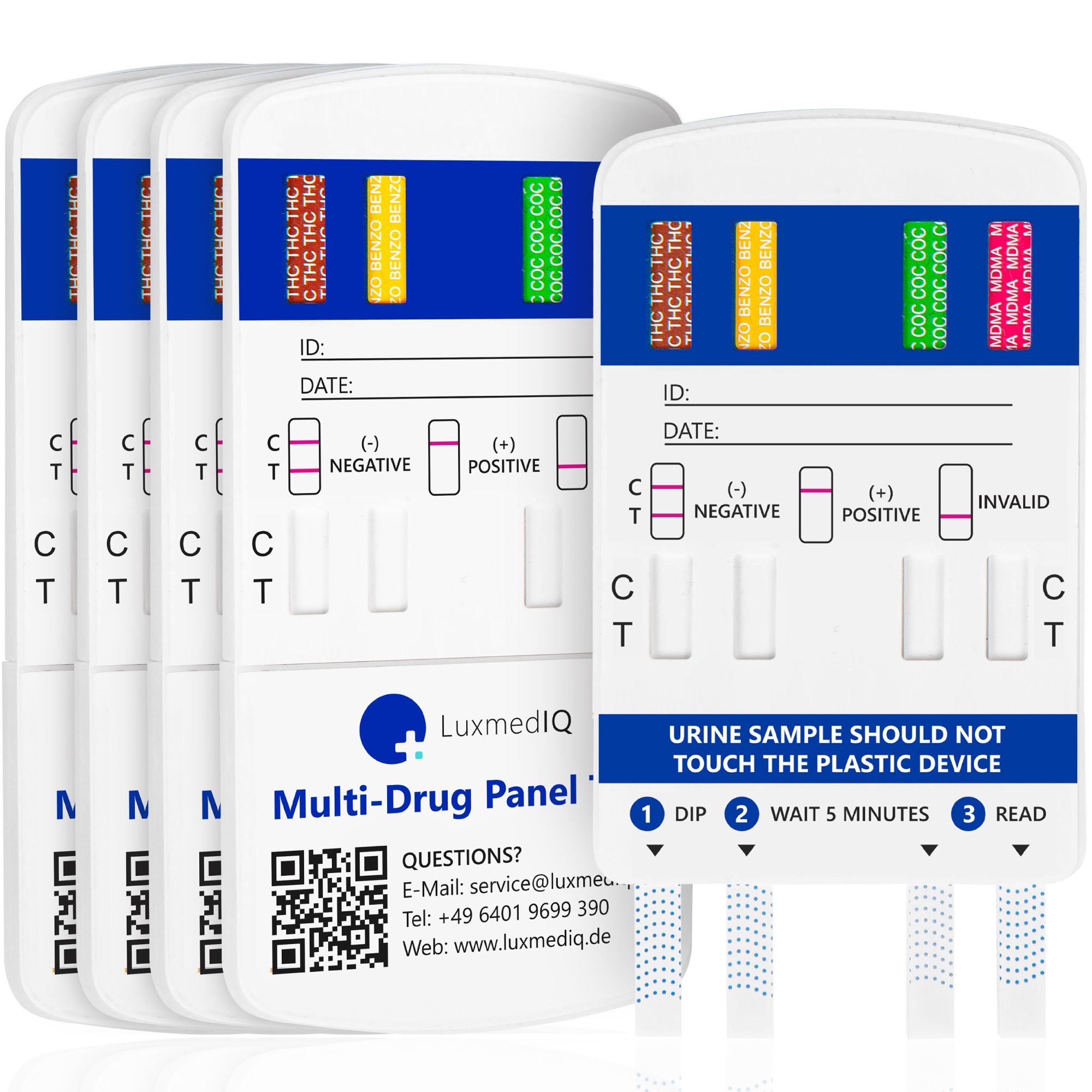 5x LuxmedIQ Drogenschnelltest für 8 Drogenarten - Urin Drogentest Multi 8 - Testkassette