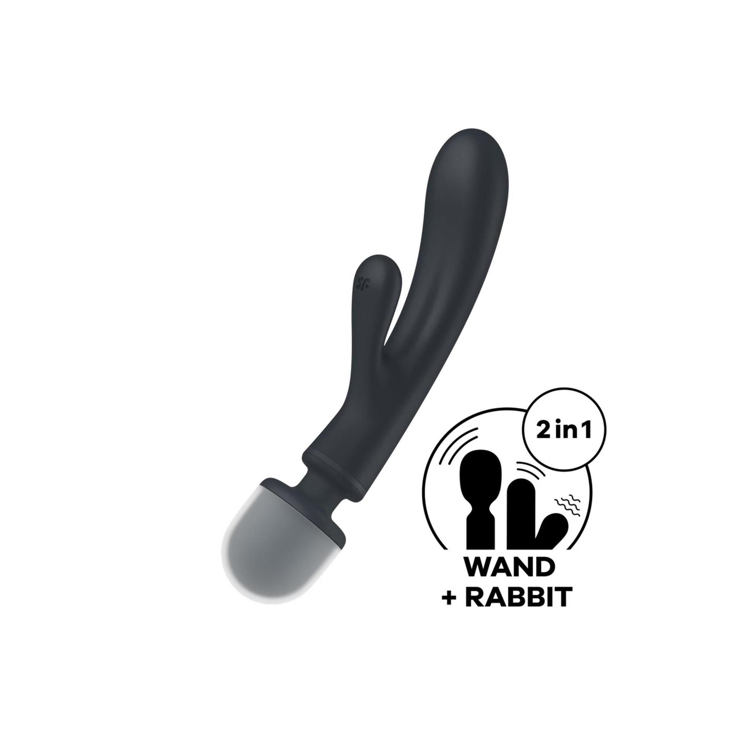 Schwarz-graues Wellness-Produkt. Gebogene Form mit zusätzlichem Element. 2in1-Logo.