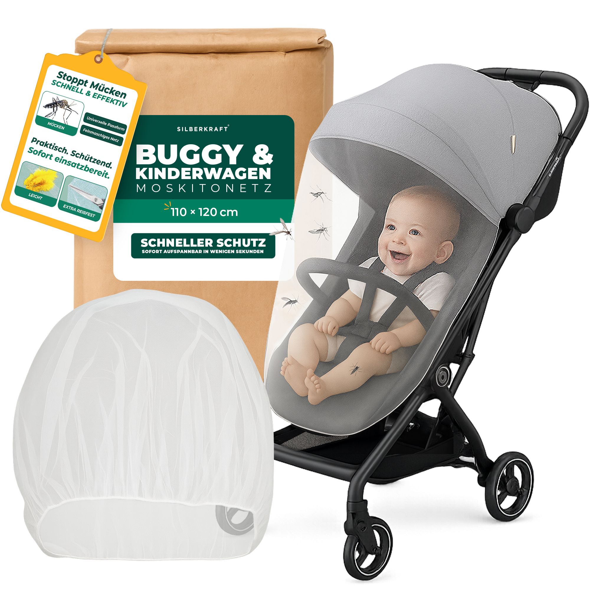 SILBERKRAFT Kinderwagen & Buggy Mückennetz