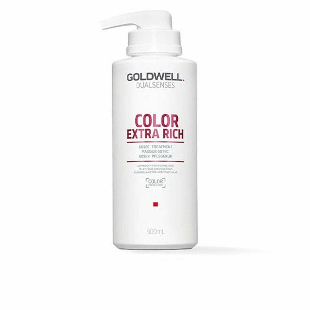 Weiße Flasche mit Pumpe. Aufschrift: GOLDWELL DUALSENSES COLOR EXTRA RICH. 500ml. Roter Farbklecks.