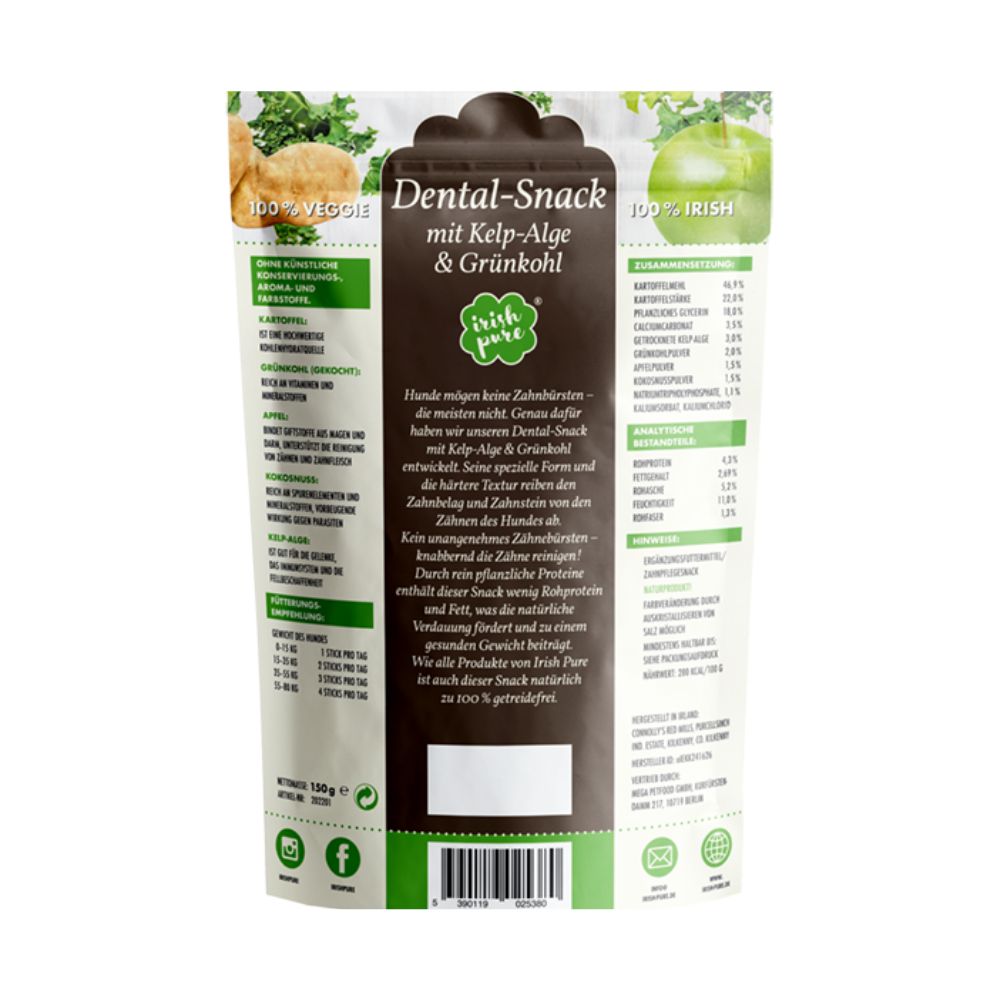 Zusammensetzung von Irish Pure Dental-Snack mit Kelp-Alge & Grünkohl.