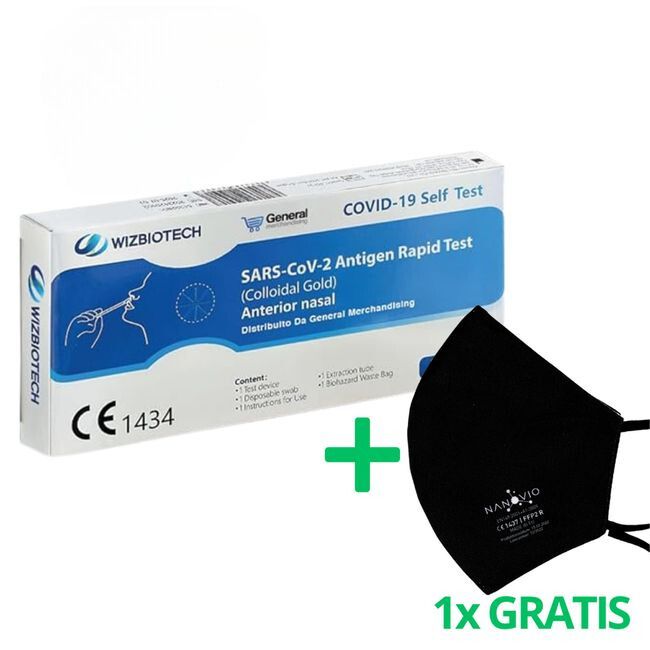 WizBiotech COVID-19 Antigen Corona Schnelltest + Gratis NANOVIO FFP2