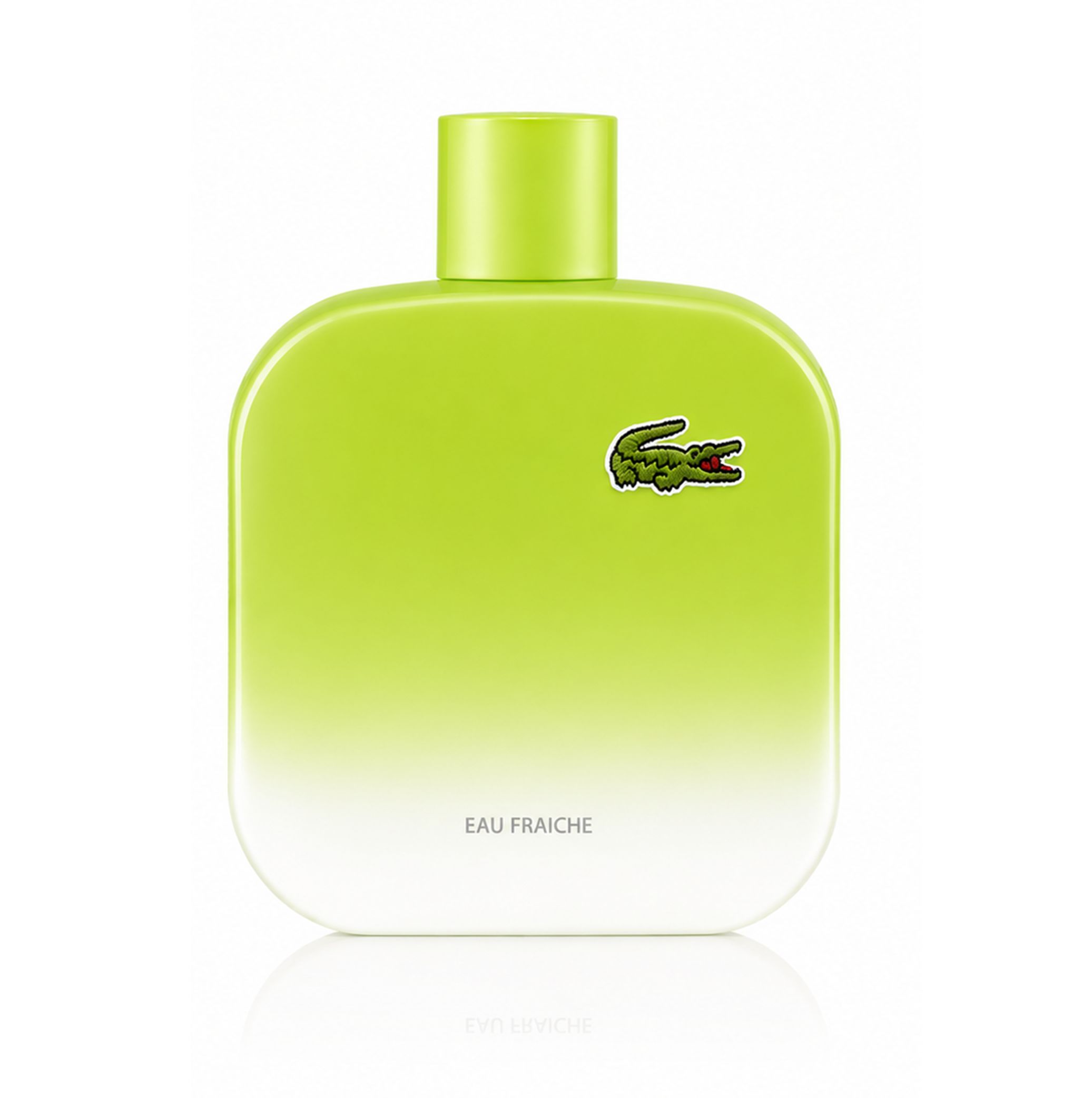 Grüne Flakons mit Krokodil-Logo und "EAU FRAICHE" Aufschrift.