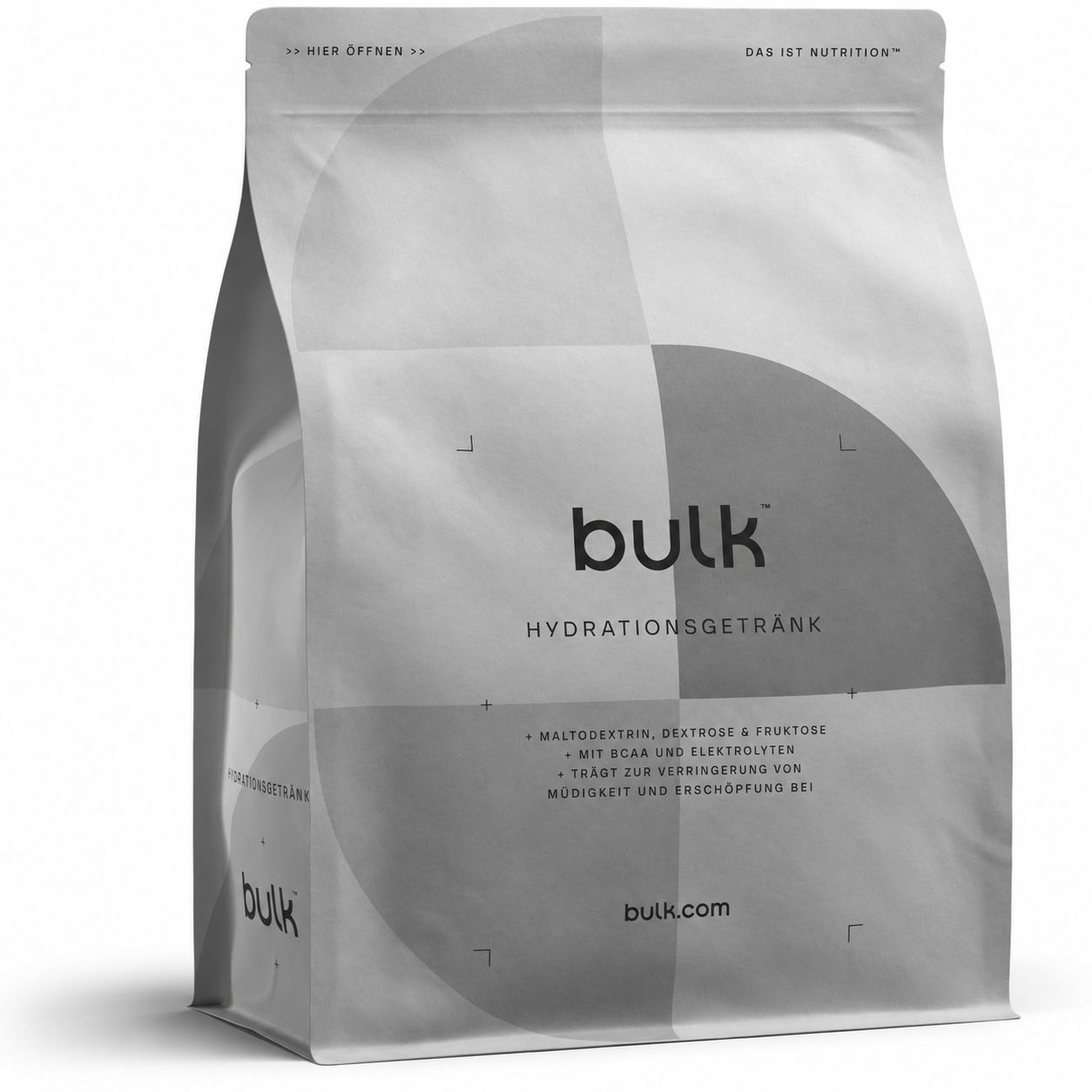 Verpackung eines Hydrationsgetränks der Marke Bulk mit Maltodextrin, Dextrose und Elektrolyten.