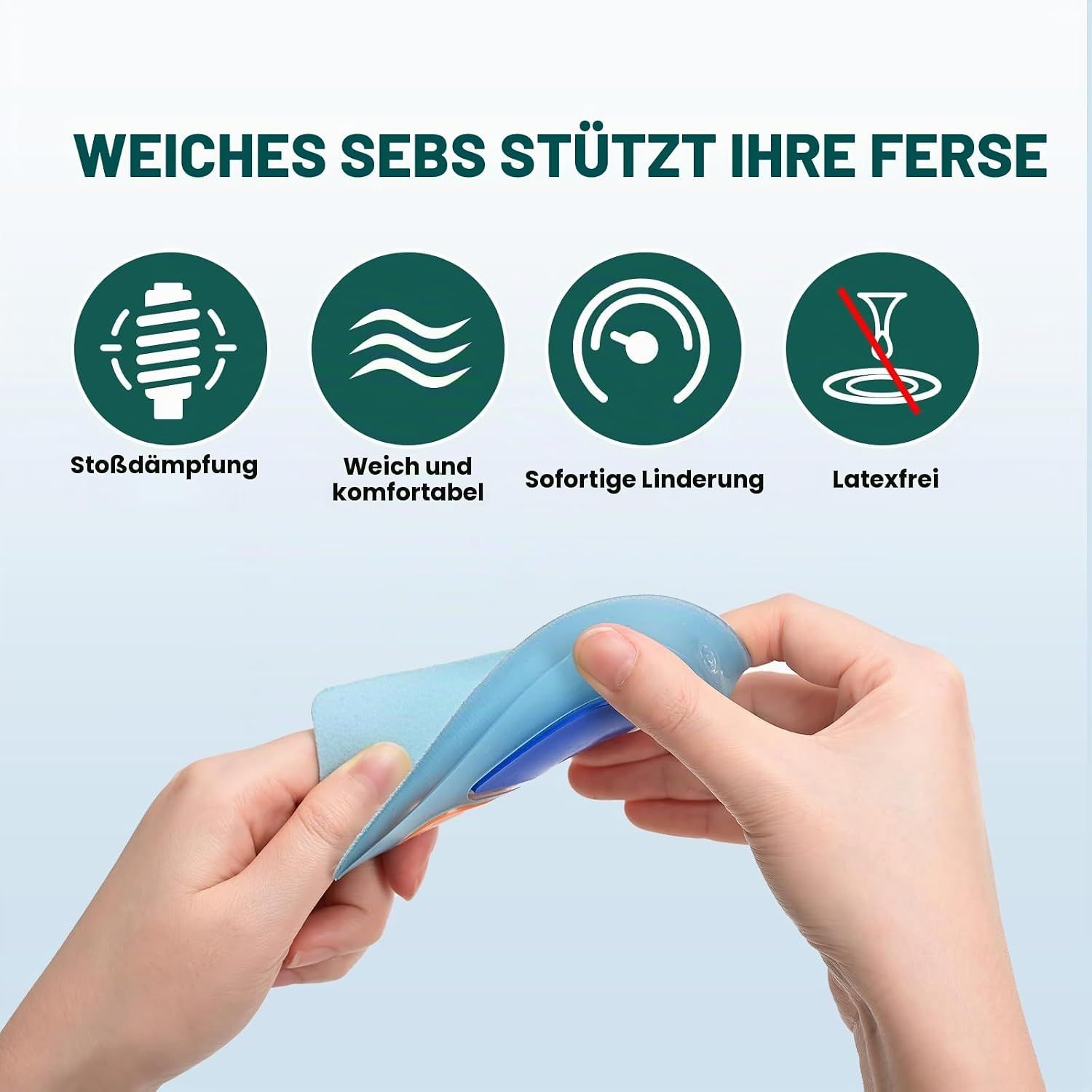 Blaue Einlegesohlen mit stoßdämpfenden Eigenschaften, latexfrei.