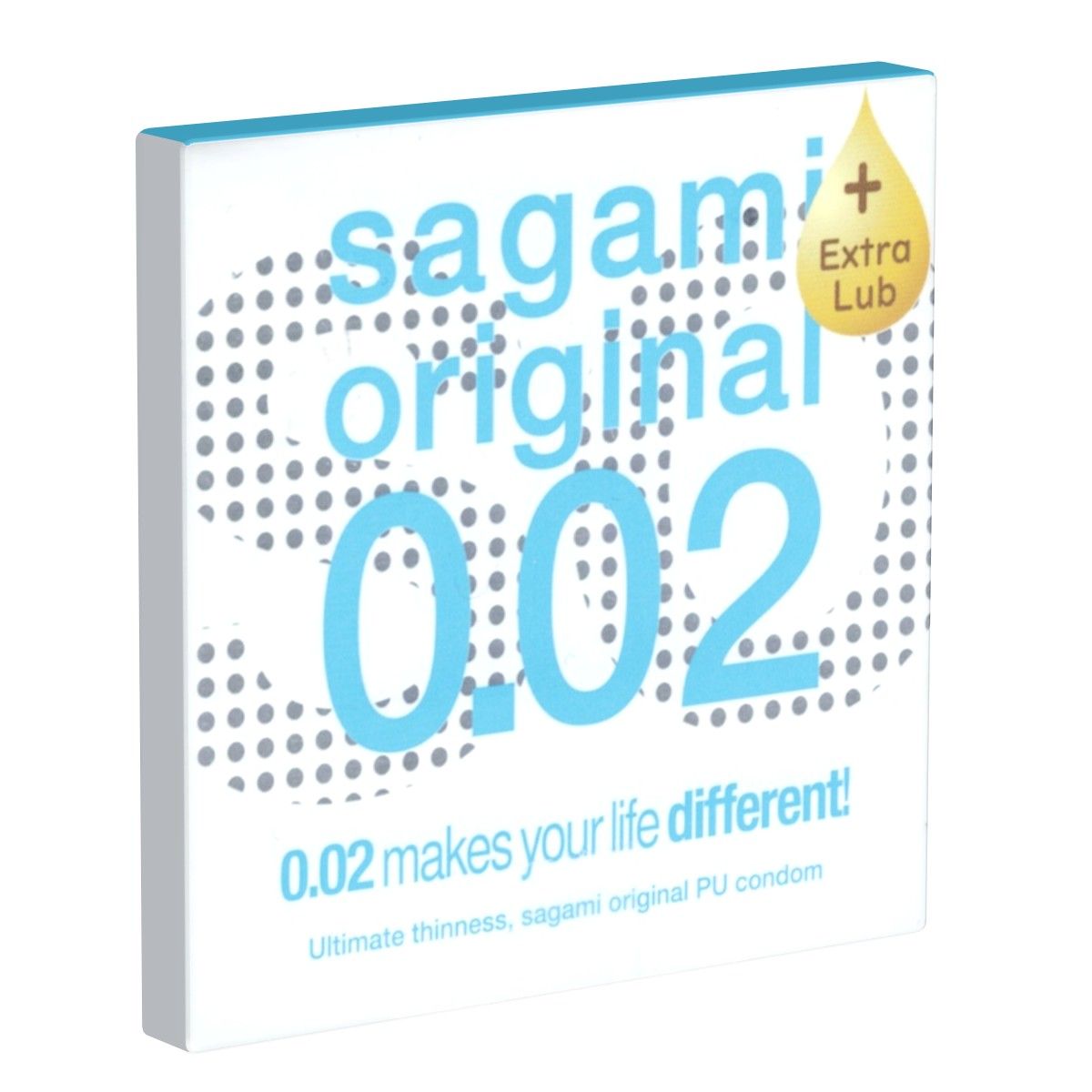 Sagami Original 0.02 Extra Lub Kondompackung. Dünne PU-Kondome mit extra Gleitmittel.