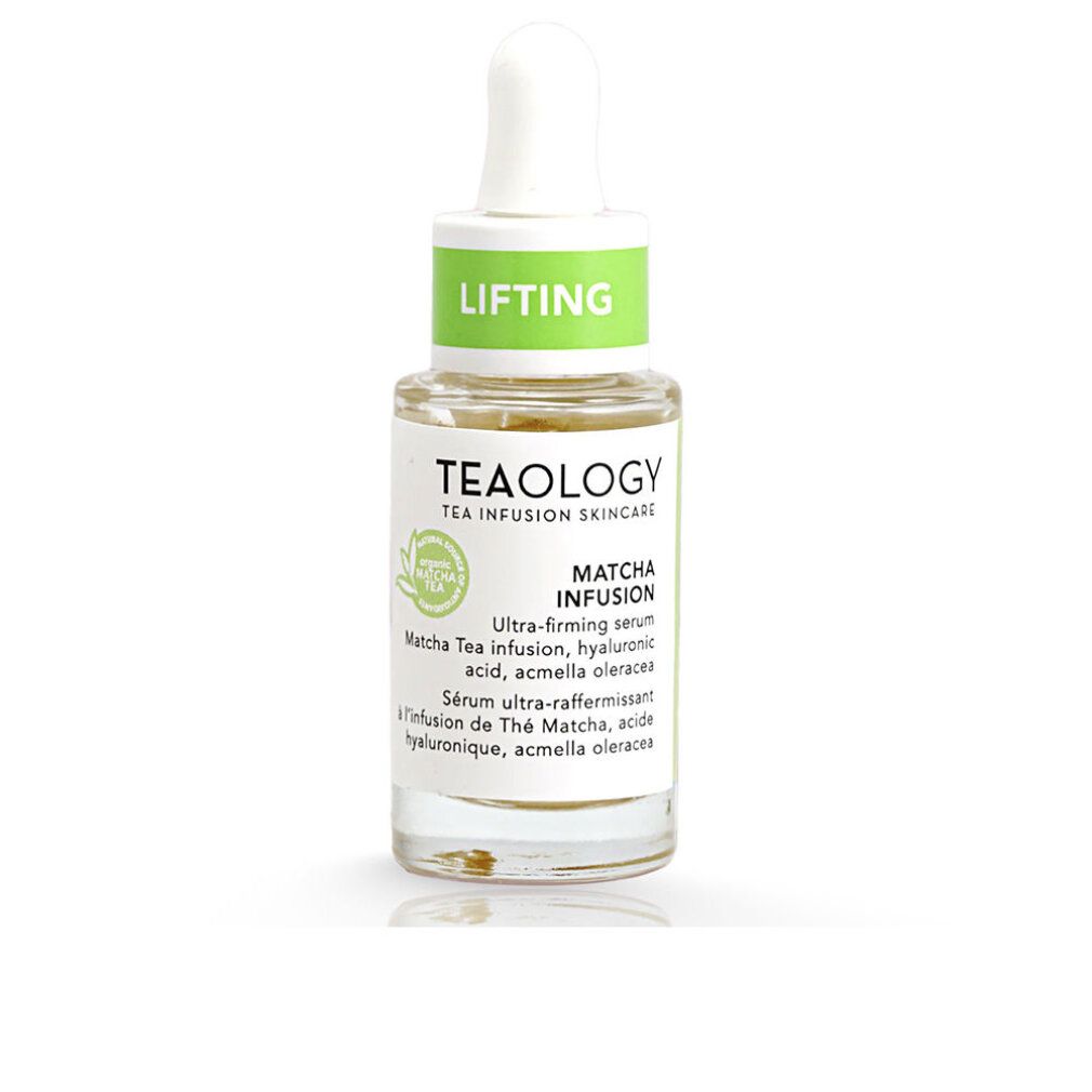 Glasflasche mit Serum. Grüner Deckel mit Aufschrift "Lifting". Etikett mit Produktnamen und Inhaltsstoffen.